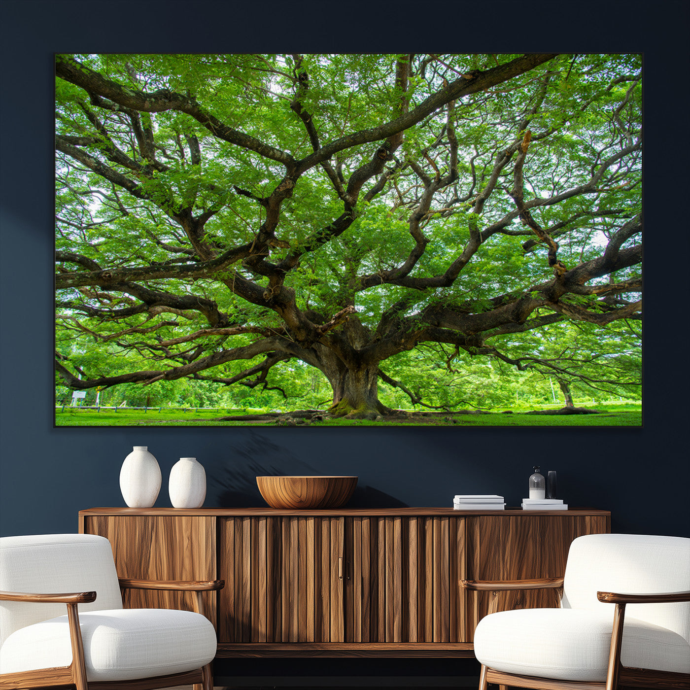 49375306-SEG-FC-51X34_Oversize_Oversize-Ancient Tree Wall Art Canvas Print, Framed Sprawling Branches Art Picture Print, Gnarling Tree Perfect Earthy Natural Decor