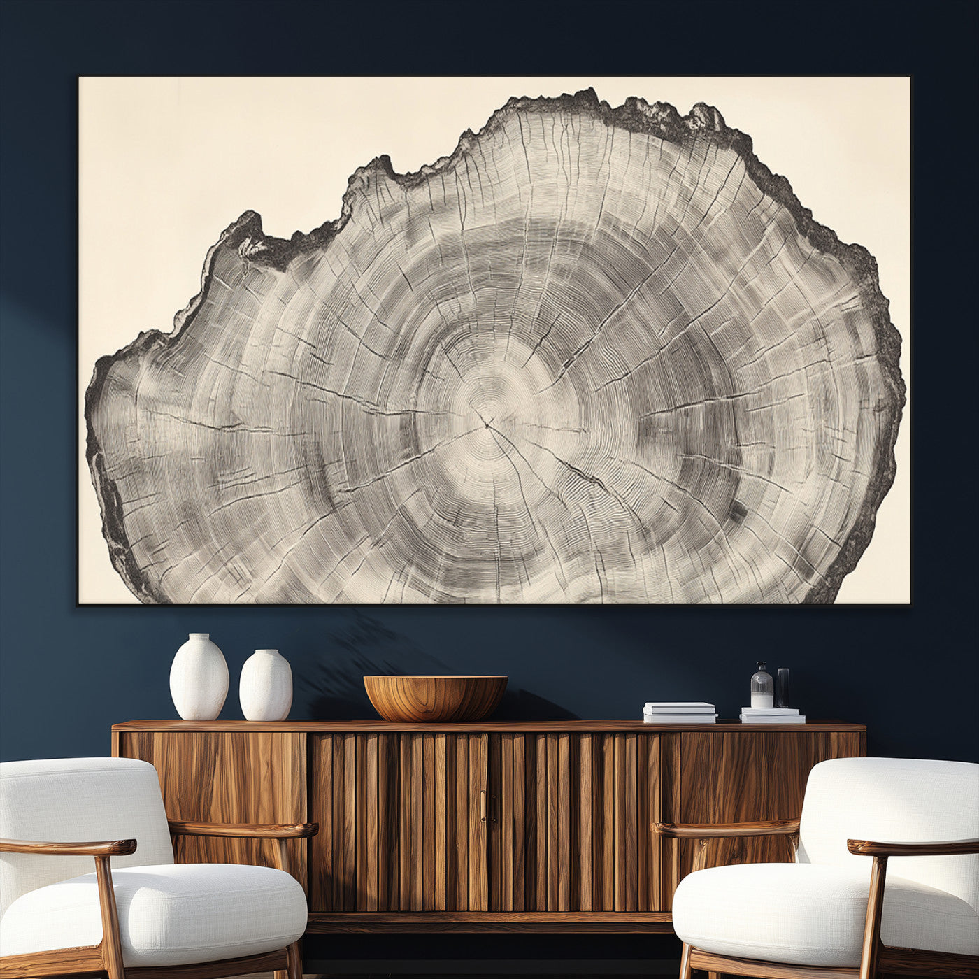 98921313-MGV-CV-36X24-Tree Ring Wall Art Canvas Print, Framed Wood Slice Art Picture Print, Minimalist Wood Perfect Rustic Academic Decor Artwork
