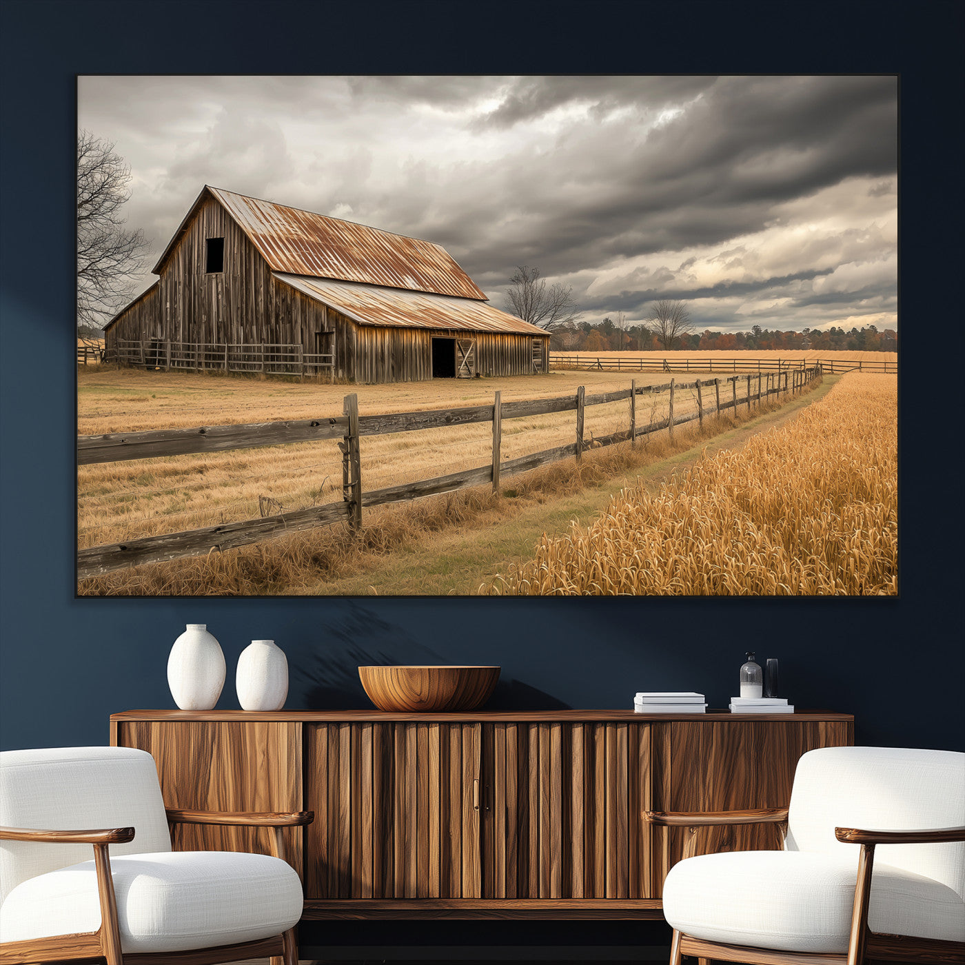 26821575-SEG-FC-51X34_Oversize_Oversize-Old Barn Wall Art Canvas Print, Framed Rustic Barn Art Picture Print, Moody Farm Perfect Rustic Farmhouse Decor Artwork