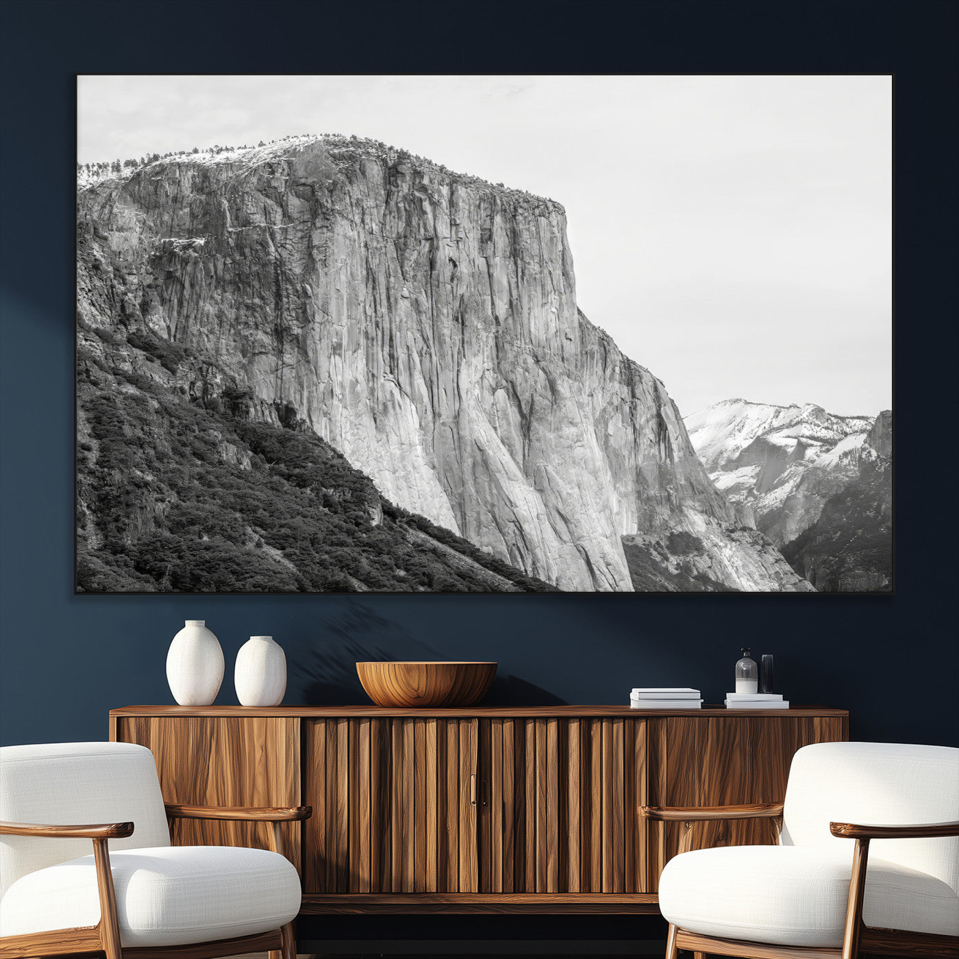 39393420-MGV-CV-36X24-El Capitan Wall Art Canvas Print, Framed Yosemite Cliff Art Picture Print, Monochrome Mountain Perfect Monochrome Sierra Decor