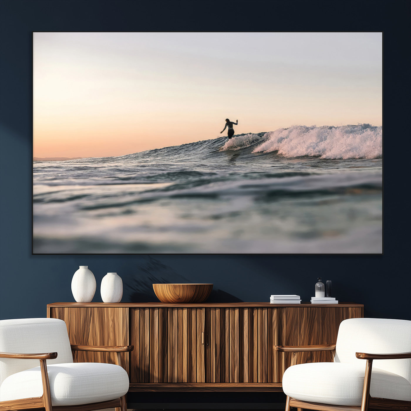 58502923-SEG-FC-51X34_Oversize_Oversize-Wave Rider Wall Art Canvas Print, Framed Ocean Wave Art Picture Print, Riding Surf Perfect Sunset Surf Decor Artwork