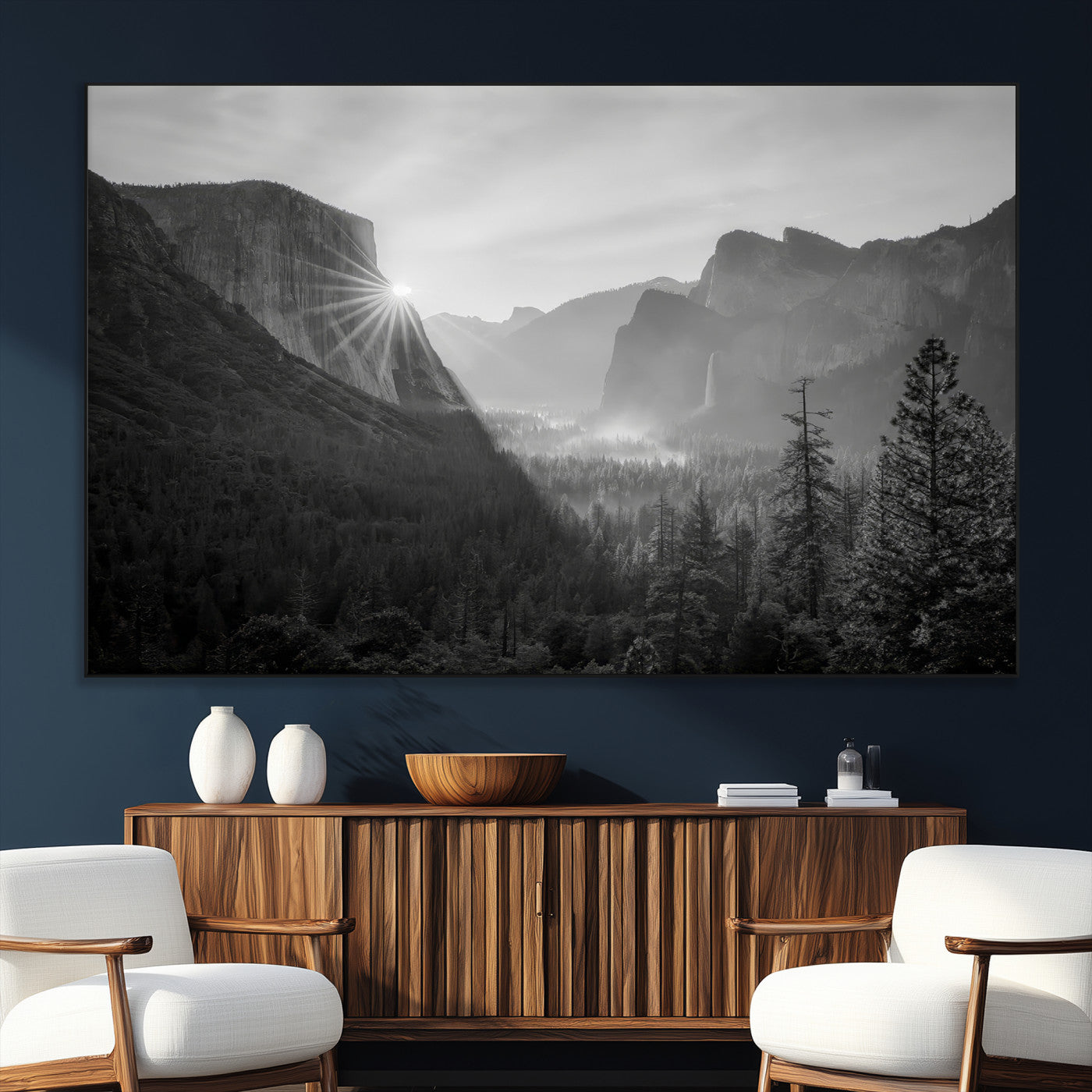 39278955-MGV-CV-36X24-Yosemite Valley Wall Art Canvas Print, Framed El Capitan Art Picture Print, Misty Mountain Perfect Modern Rustic Decor Artwork