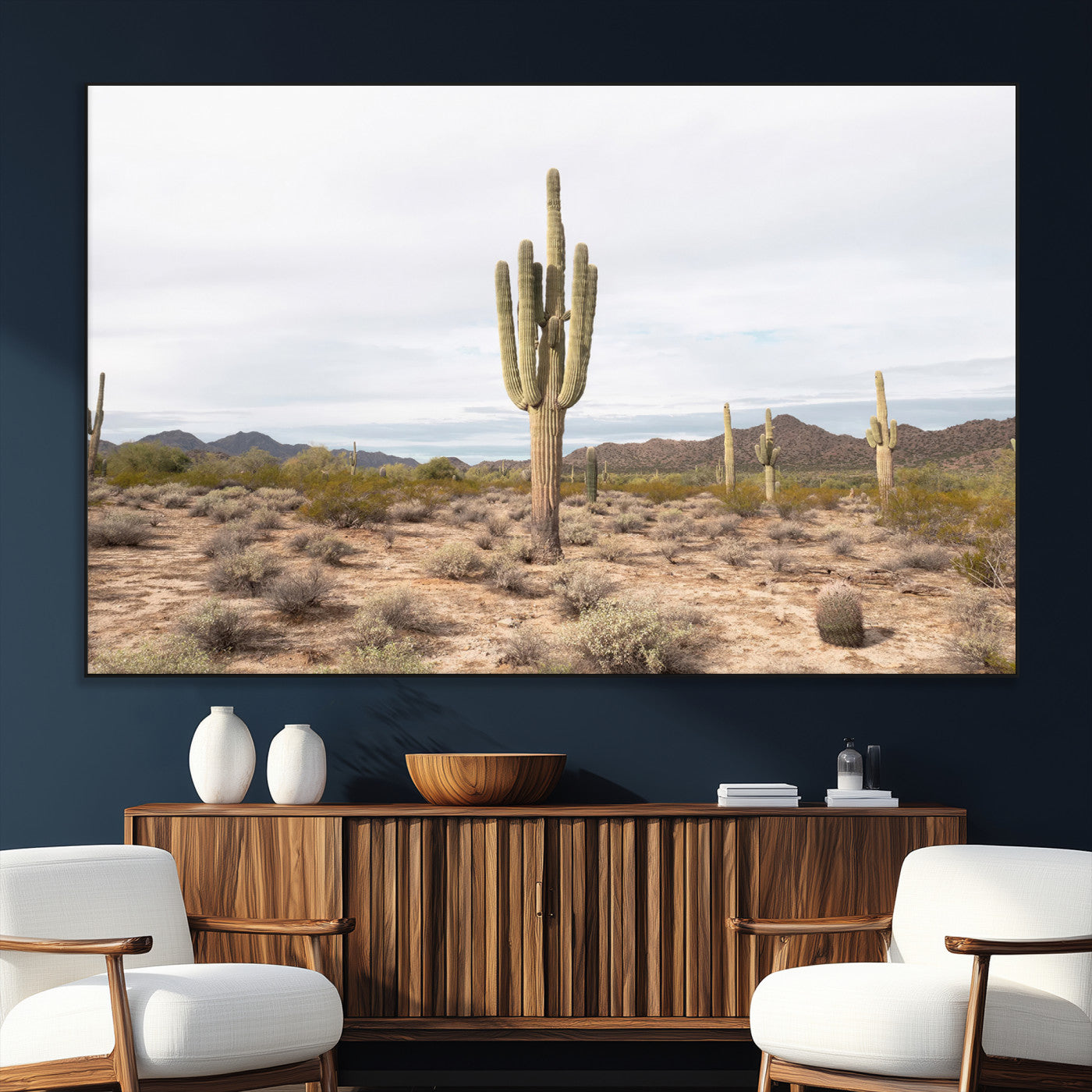 96147924-SEG-FC-51X34_Oversize_Oversize-Saguaro Cactus Wall Art Canvas Print, Framed Desert Cactus Art Picture Print, Earthy Desert Perfect Southwestern Boho Decor