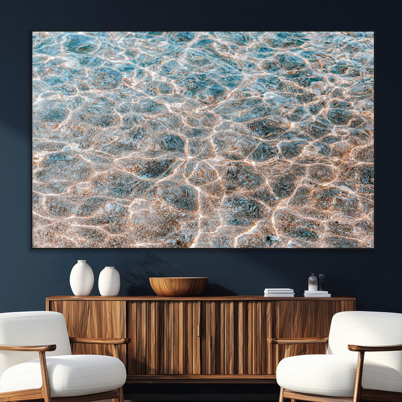 26580287-MGV-CV-36X24-Clear Water Wall Art Canvas Print, Framed Sunlit Ripples Art Picture Print, Ocean Texture Perfect Modern Coastal Decor Artwork