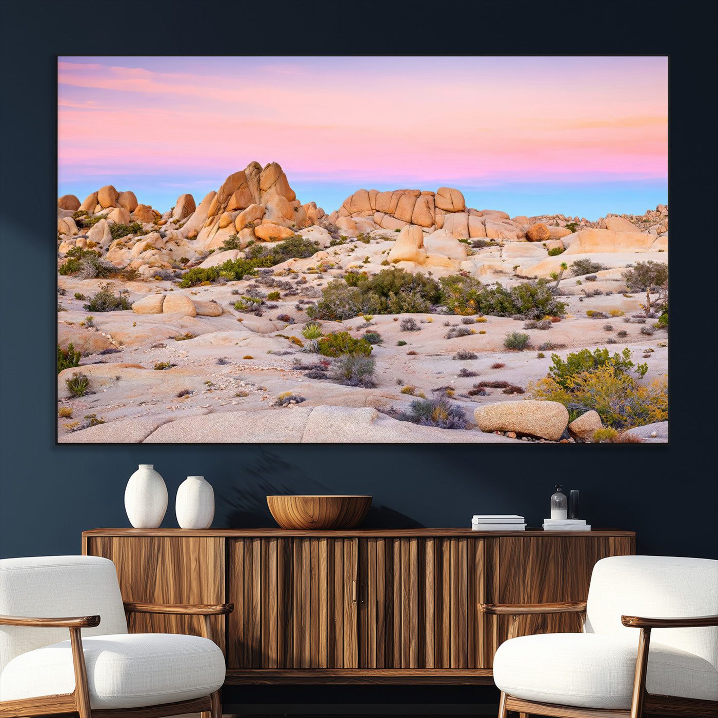 96167137-SEG-FC-51X34_Oversize_Oversize-Vibrant Sunset Sky Wall Art Canvas Print, Framed Joshua Tree Art Picture Print, Rugged Terrain Perfect Southwestern Boho Decor