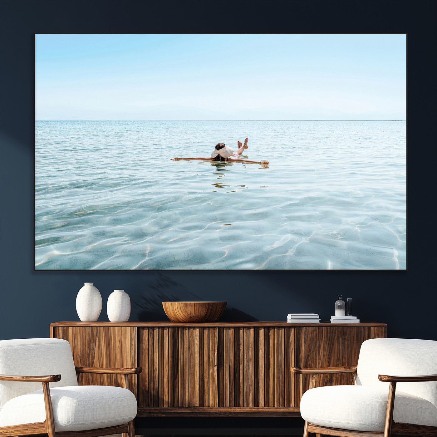 32624554-MGV-CV-36X24-Swimming Relaxation Wall Art Canvas Print, Framed Peaceful Water Art Picture Print, Clear Sea Perfect Minimalist Aquatic Decor