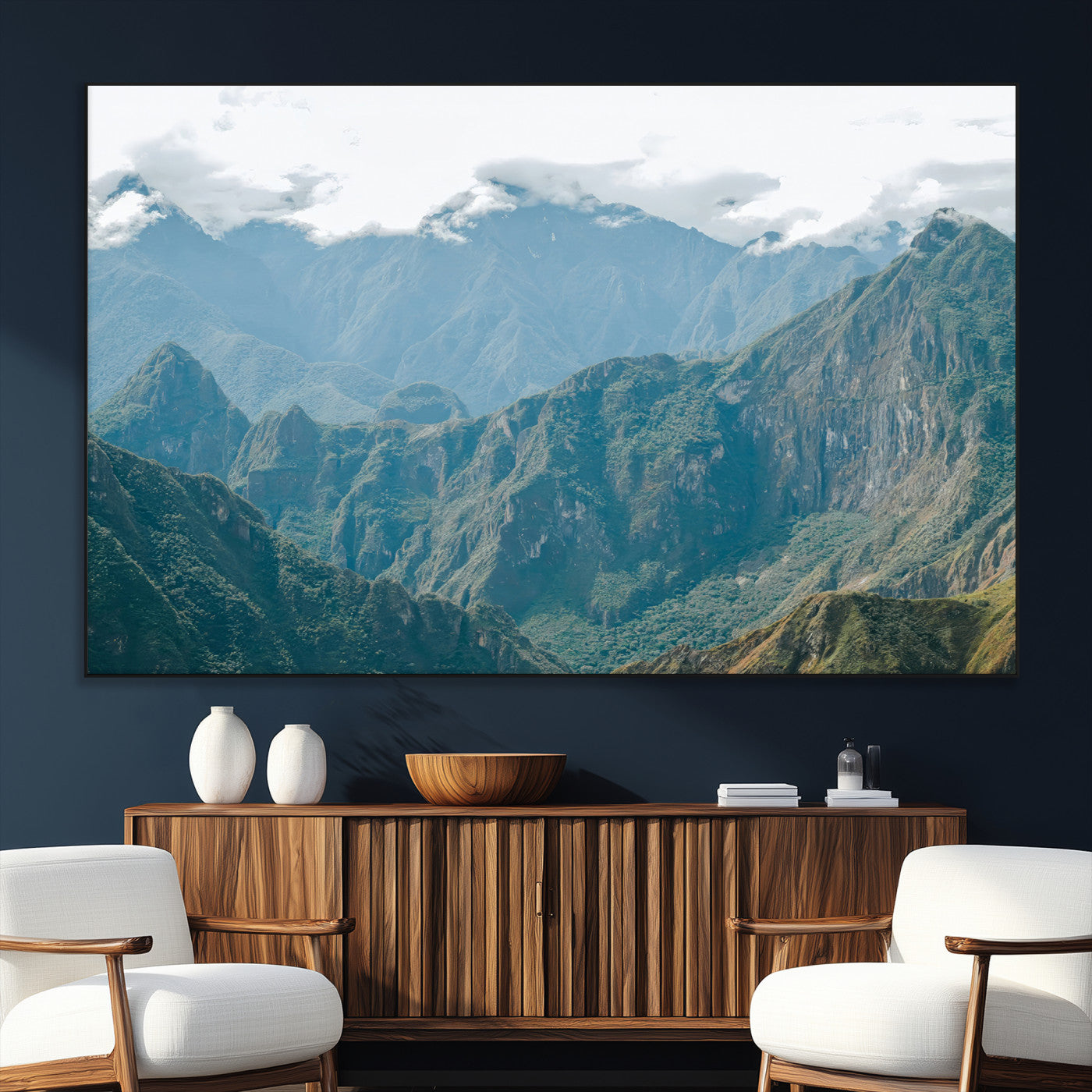 79393816-MGV-CV-36X24-Misty Mountain Wall Art Canvas Print, Framed Cloudy Andean Art Picture Print, Rugged Mountain Perfect Rustic Nature Decor Artwork