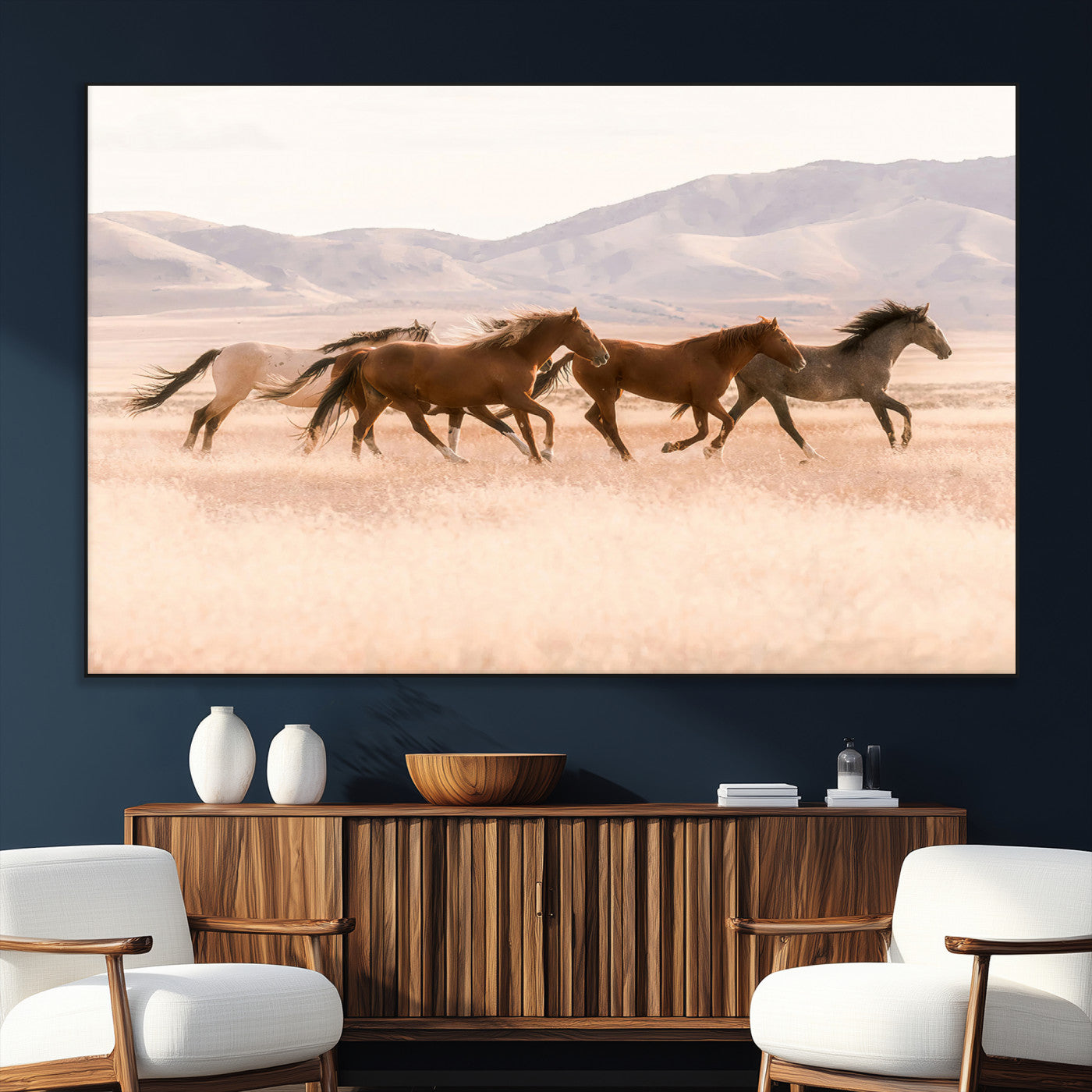 83644685-SEG-FC-51X34_Oversize_Oversize-Wild Horse Art Wall Art Canvas Print, Framed Rustic Western Art Picture Print, Desert Horse Scene Perfect Rustic Western Decor