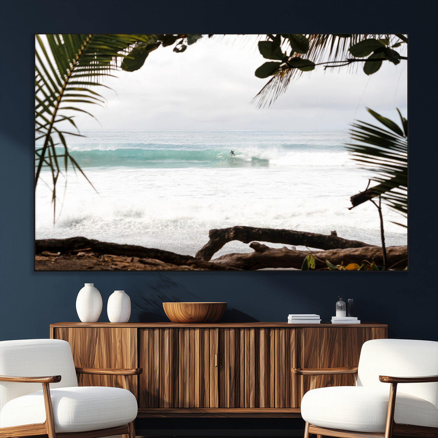 50382104-MGV-CV-36X24-Tropical Surf Wall Art Canvas Print, Framed Palm Tree View Art Picture Print, Beach House Art Perfect Boho Coastal Decor Artwork