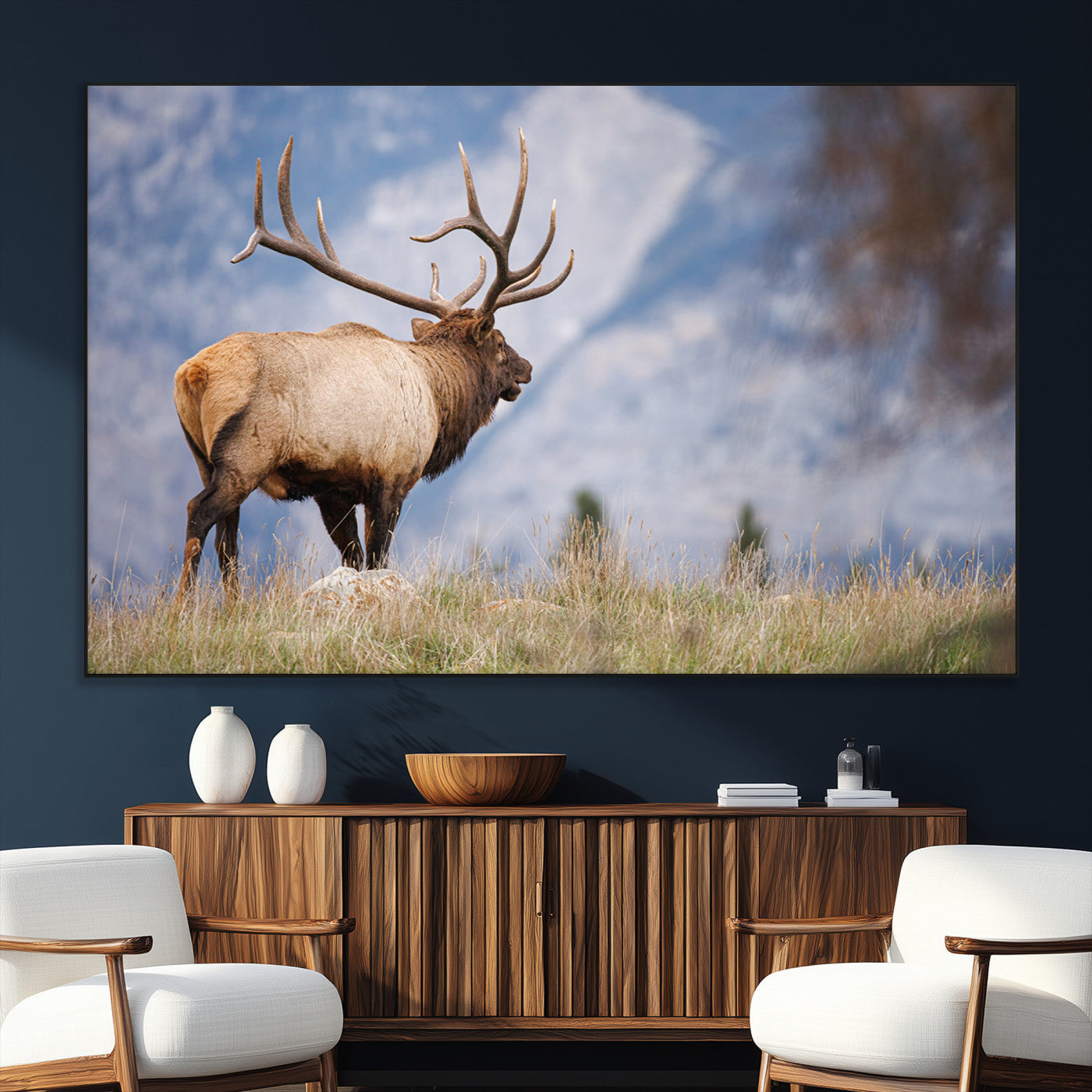 26365841-SEG-FC-51X34_Oversize_Oversize-Mountain Elk Art Wall Art Canvas Print, Framed Rustic Wildlife Print Art Picture Print, Lodge Style Decor Perfect Rustic Lodge