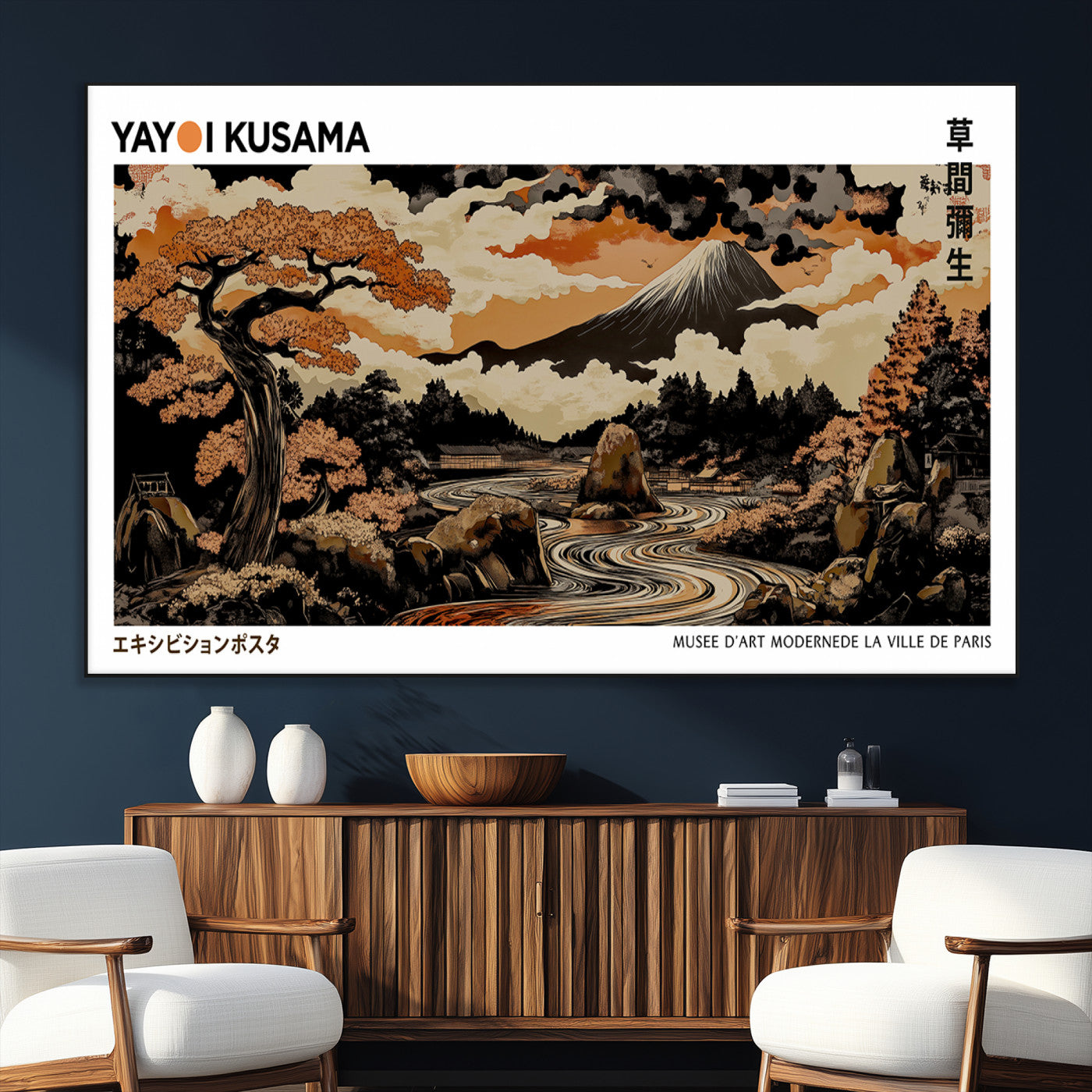96372548-SEG-FC-51X34_Oversize_Oversize-Japanese Landscape Wall Art Print – Mt. Fuji Poster with Bonsai Tree & River, Ukiyo-e Inspired Modern Japanese Artwork, Autumn