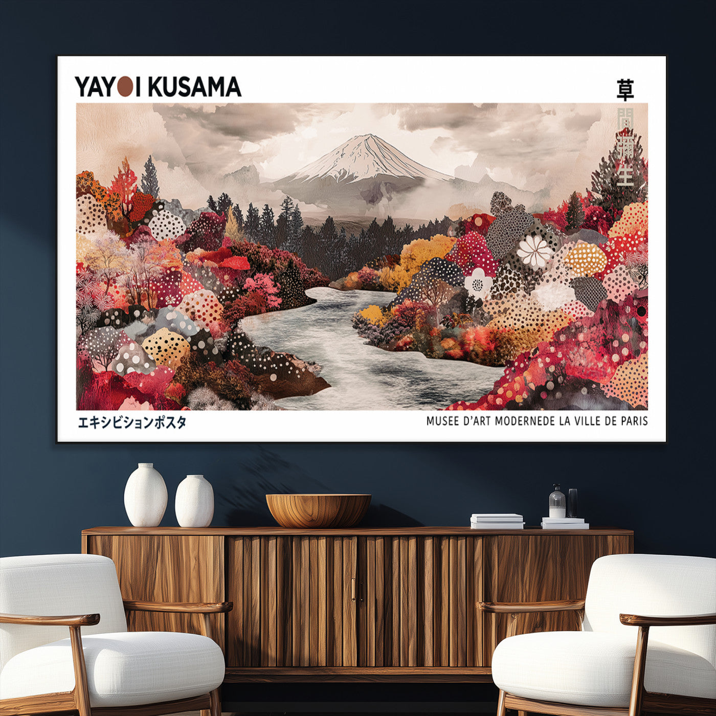 32352074-SEG-FC-51X34_Oversize_Oversize-Japanese Landscape Wall Art – Mount Fuji River Canvas Print, Modern Asian Inspired Nature Decor for Living Room, Bedroom, Office