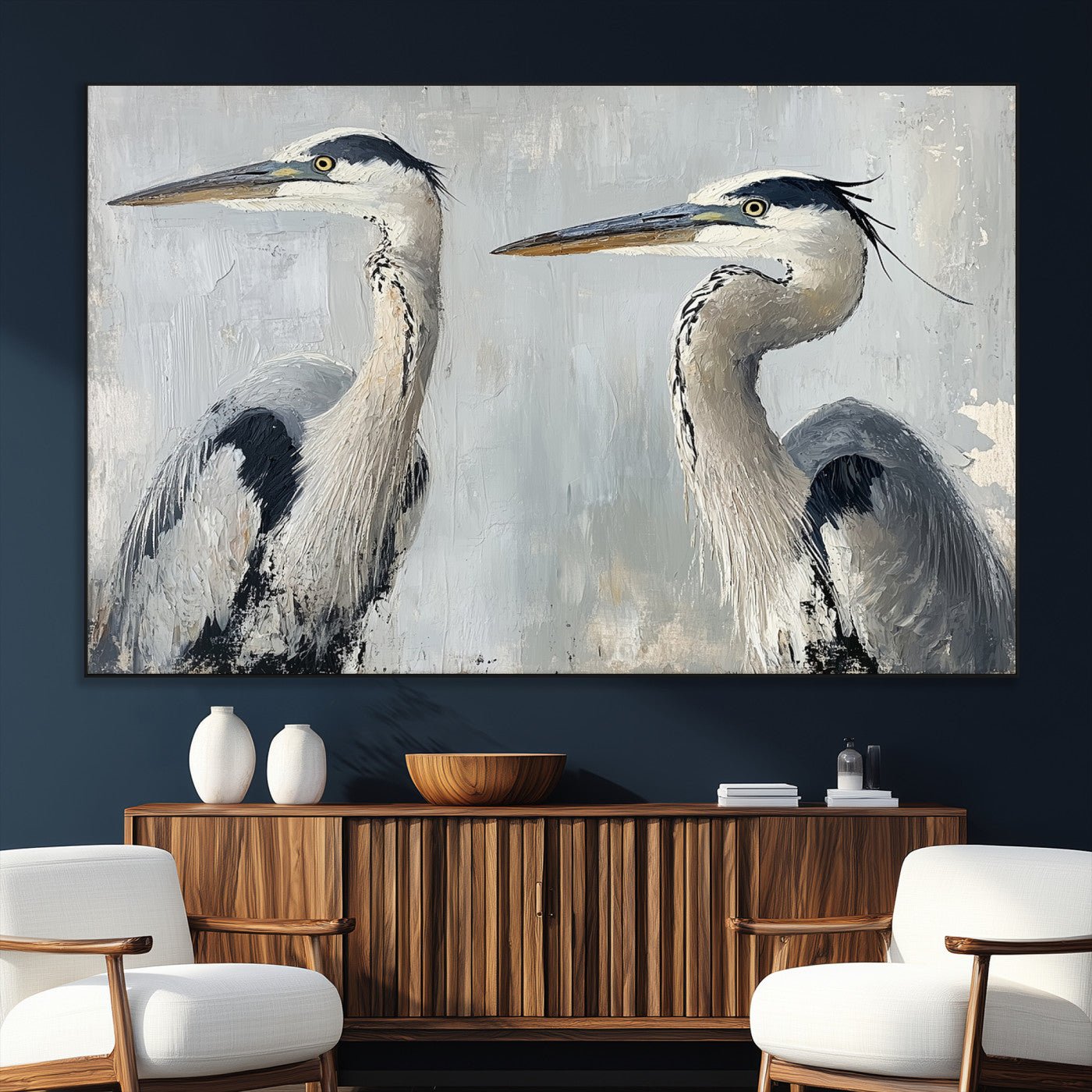 19427826-SEG-FC-51X34_Oversize_Oversize-Bird Canvas Decor Wall Art Canvas Print, Framed Coastal Bird Pair Art Picture Print, Minimalist Wildlife Wall Perfect Coastal