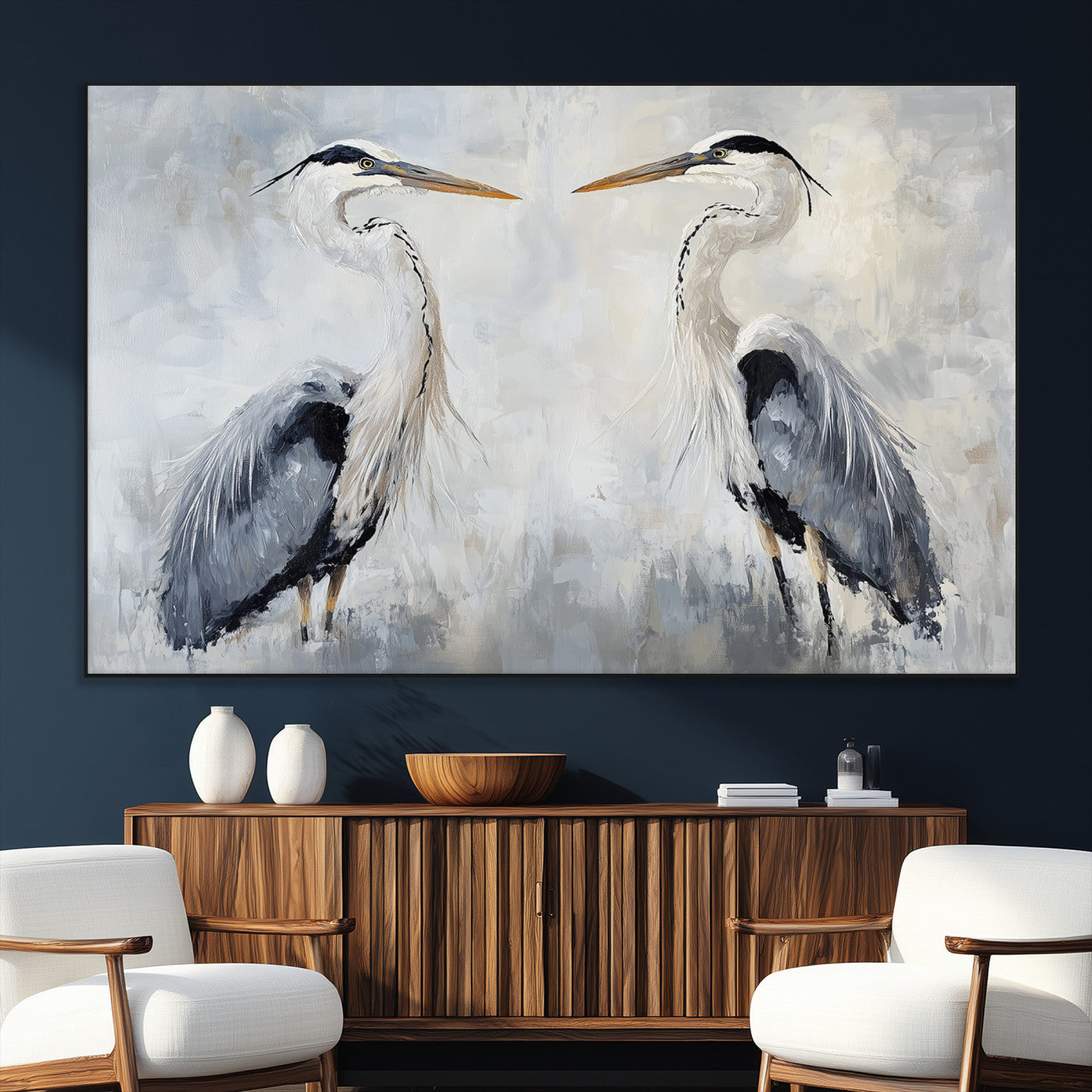 90806932-SEG-FC-51X34_Oversize_Oversize-Heron Wall Art Wall Art Canvas Print, Framed Bird Canvas Decor Art Picture Print, Nature Inspired Perfect Coastal Minimalist Decor