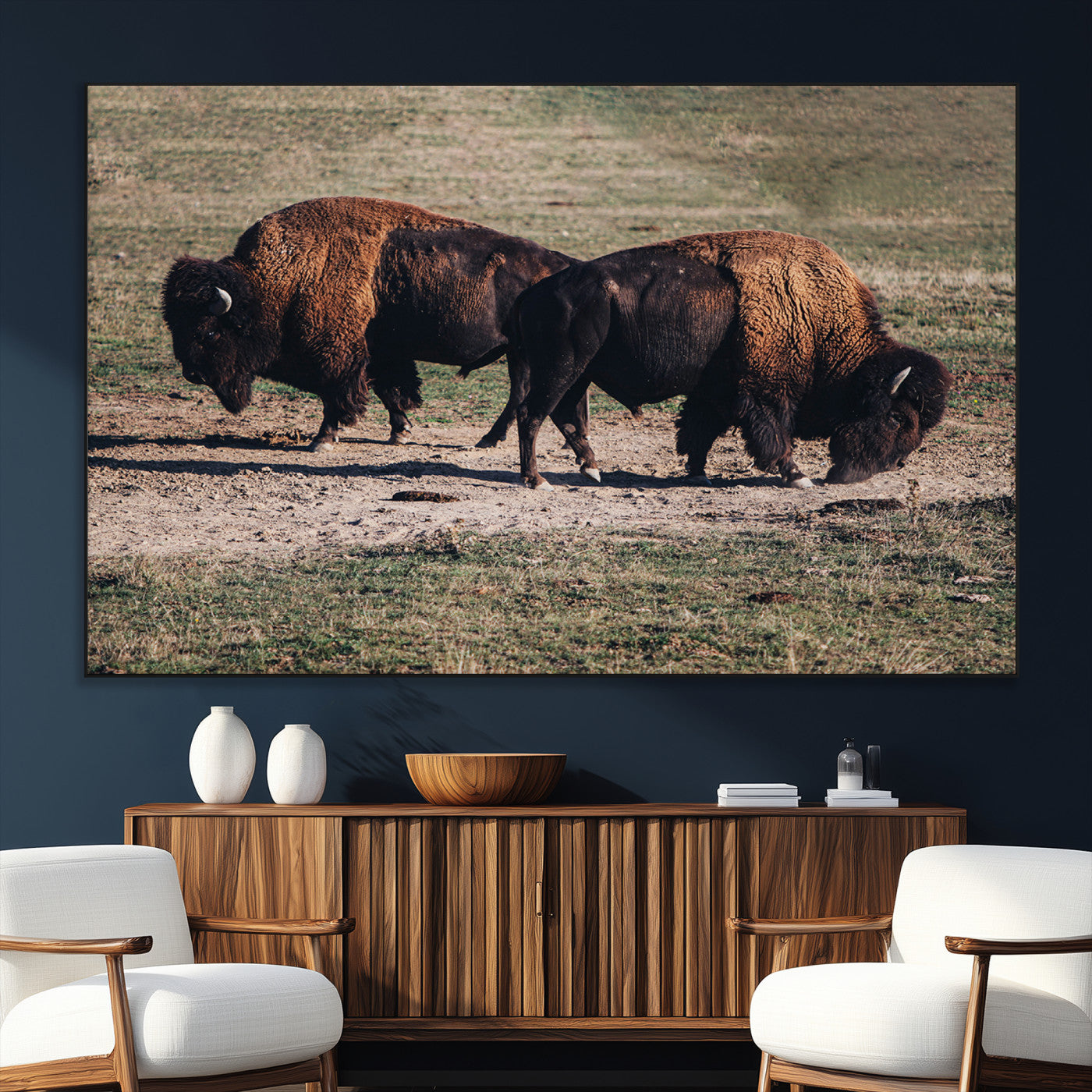58141885-SEG-FC-51X34_Oversize_Oversize-Bison Photography Wall Art Canvas Print, Framed Western Wildlife Art Picture Print, Modern Ranch Perfect Western Rustic Decor