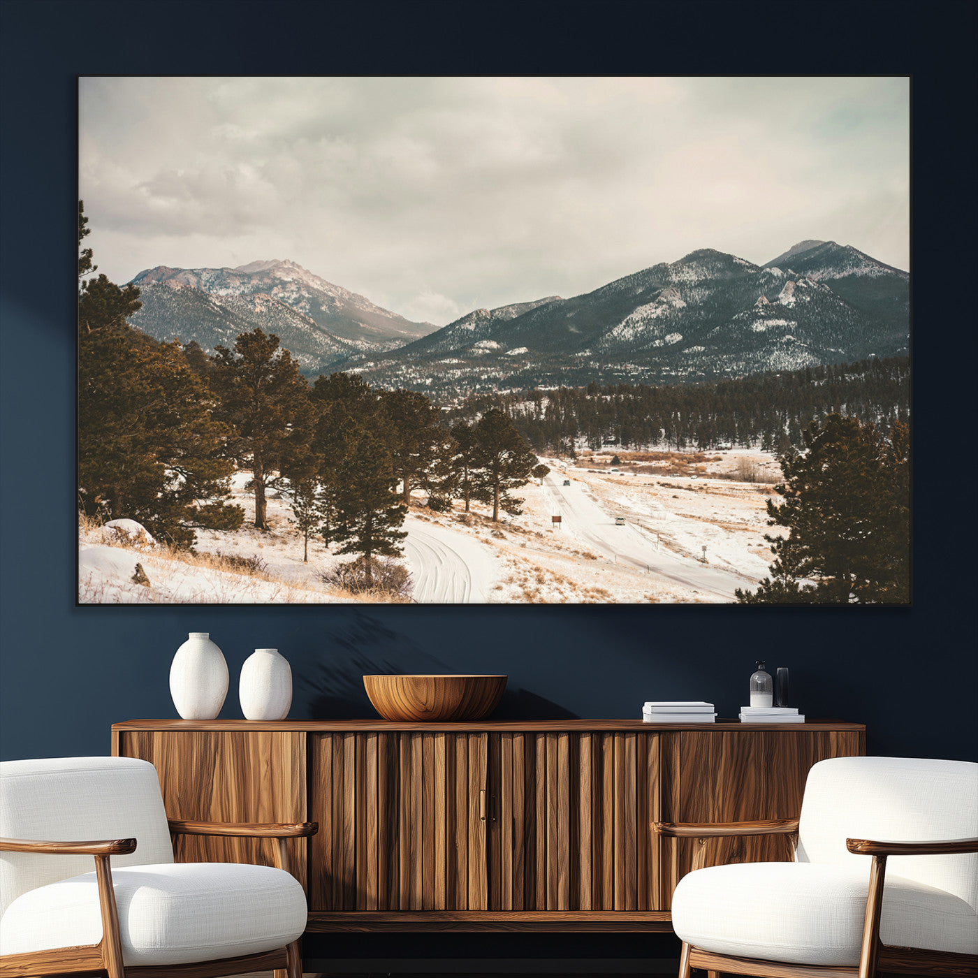 77311749-SEG-FC-51X34_Oversize_Oversize-Mountain Landscape Wall Art Canvas Print, Framed Snowy Peaks Art Picture Print, Alpine Aesthetic Perfect Rustic Winter Decor