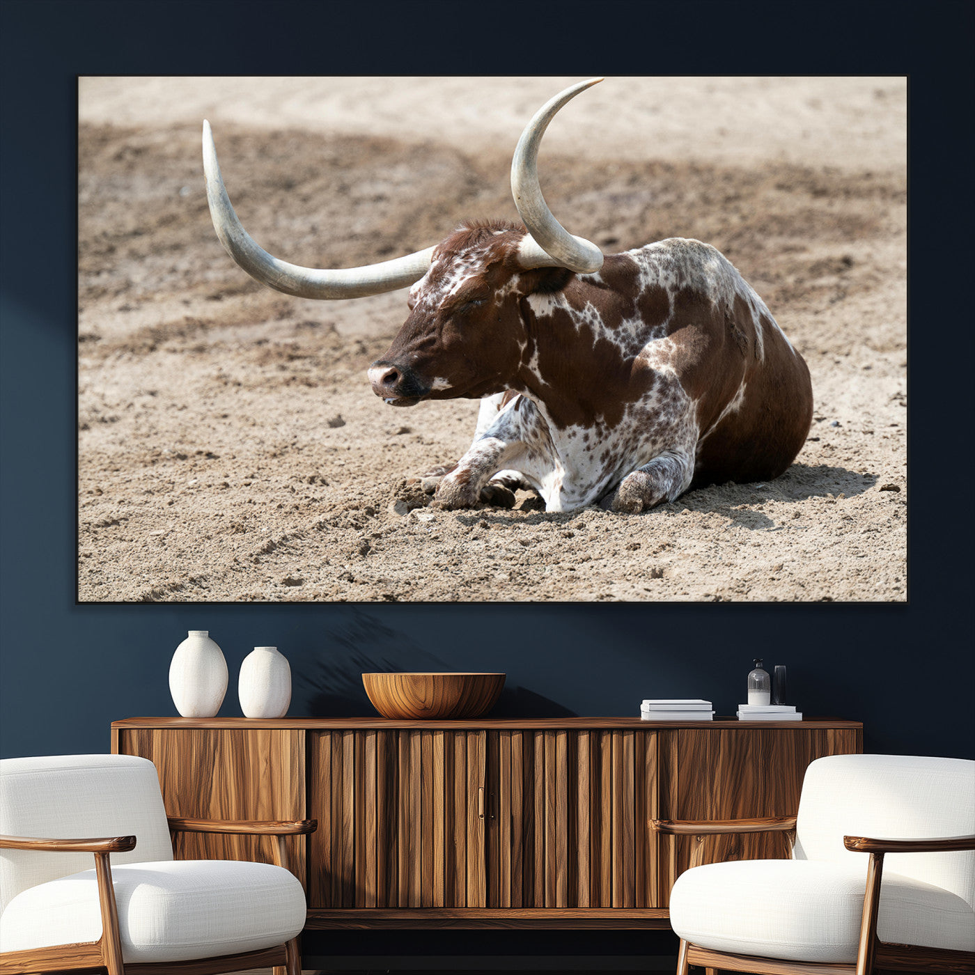 76549210-SEG-FC-51X34_Oversize_Oversize-Texas Longhorn Wall Art Canvas Print, Framed Country Living Art Picture Print, Farmhouse Aesthetic Perfect Western Rustic Decor