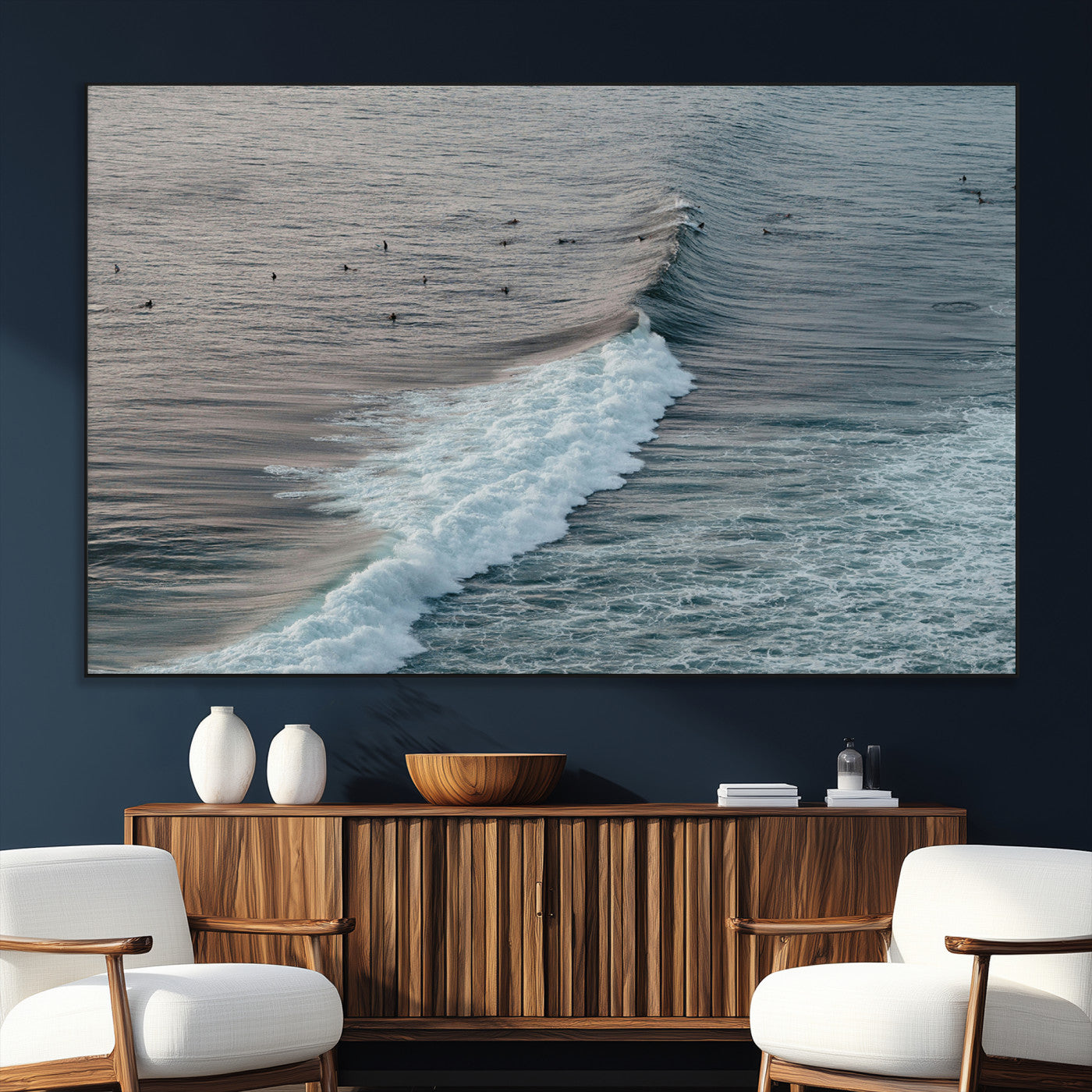 23077324-SEG-FC-51X34_Oversize_Oversize-Ocean Waves Wall Art Canvas Print, Framed Coastal Serenity Art Picture Print, Surf Aesthetic Perfect Modern Coastal Decor Artwork