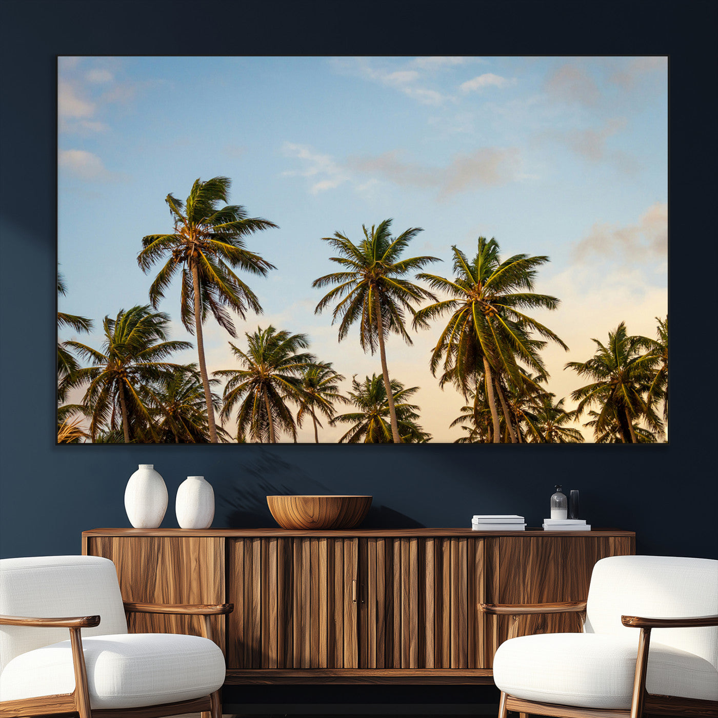 99033771-SEG-FC-51X34_Oversize_Oversize-Palm Trees Wall Art Canvas Print, Framed Tropical Vibes Art Picture Print, Coastal Sunset Perfect Coastal Boho Decor Artwork