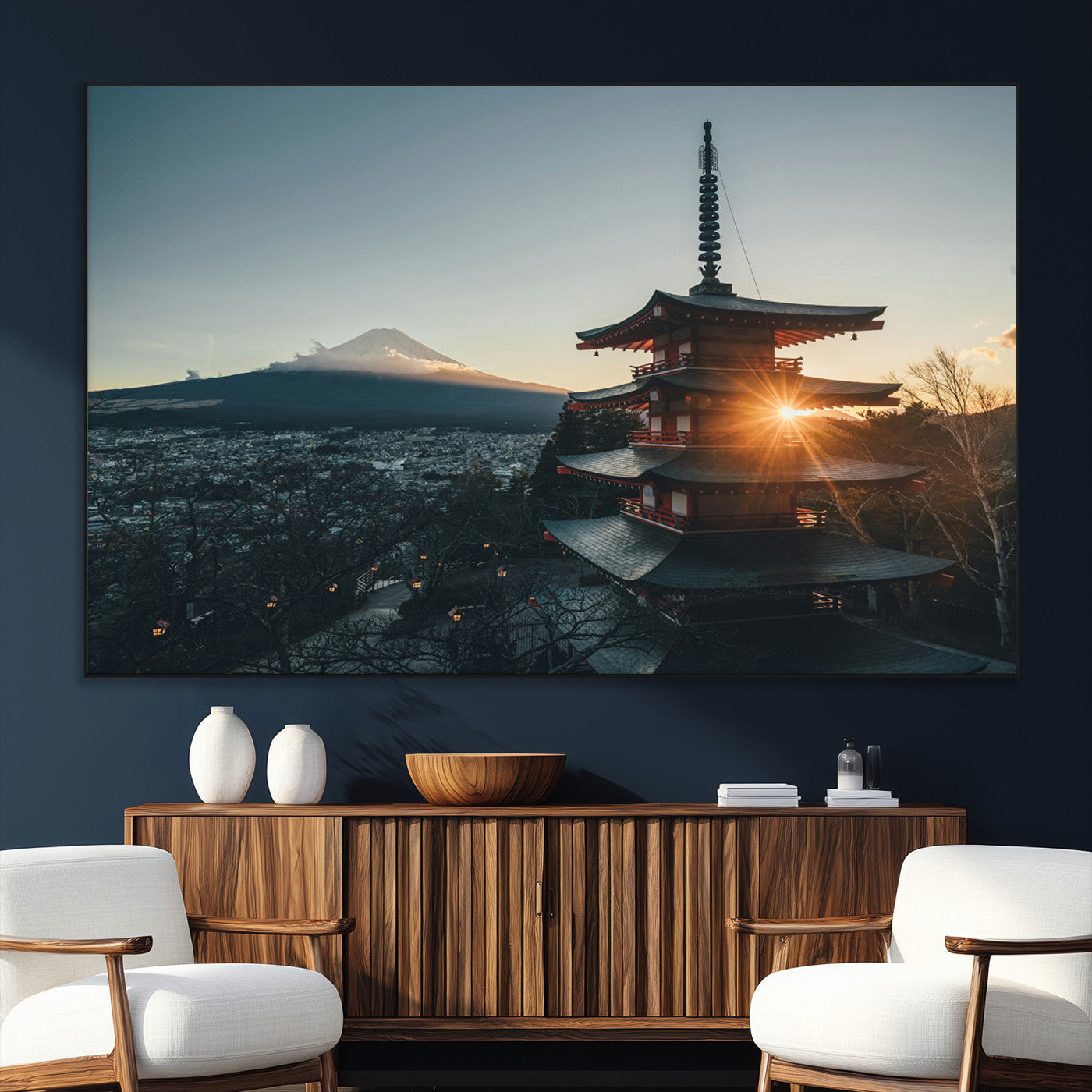 87729656-SEG-FC-51X34_Oversize_Oversize-Mount Fuji Wall Art Canvas Print, Framed Japan Travel Art Picture Print, Chureito Pagoda Perfect Zen Minimalism Decor Artwork