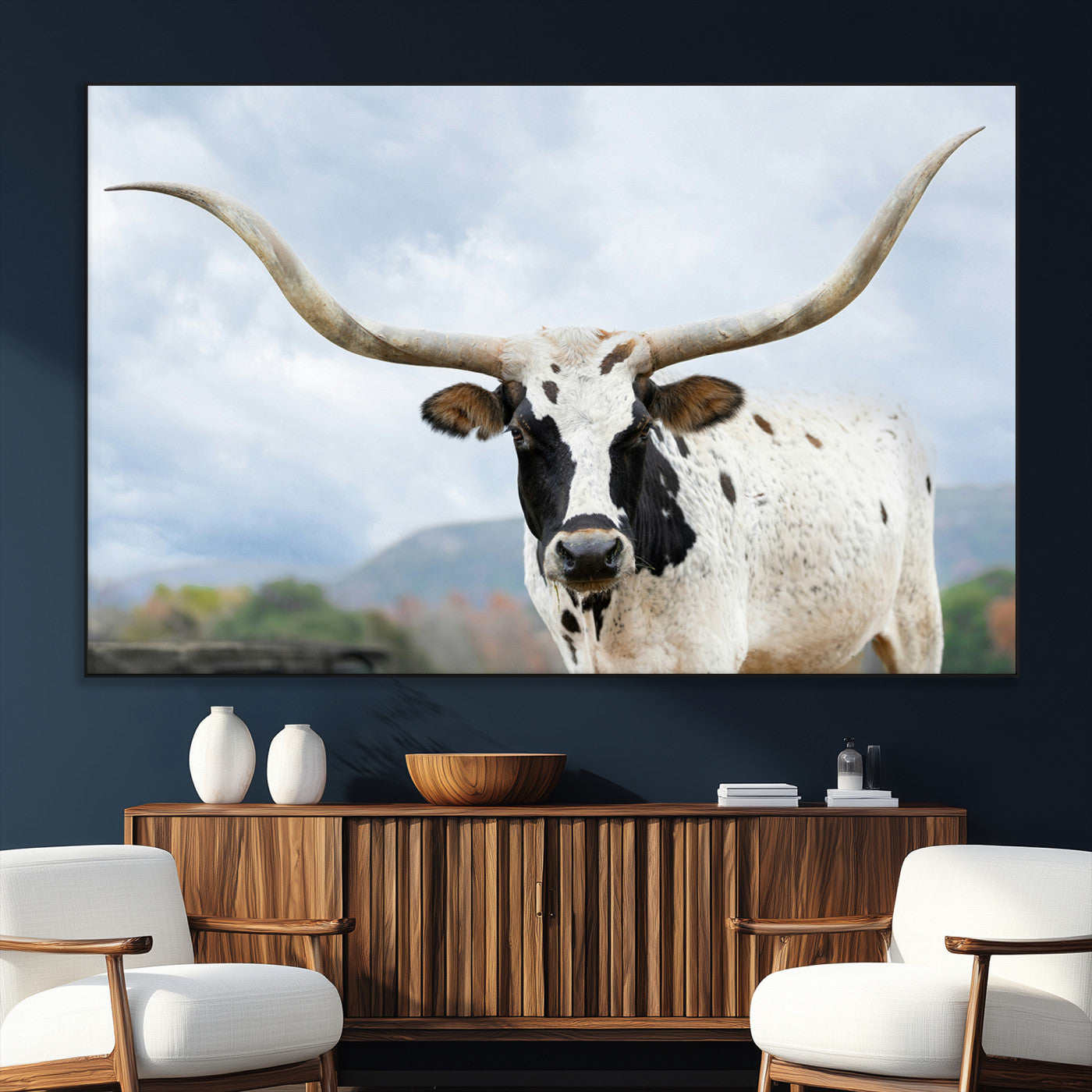 63592811-MGV-CV-36X24-Texas Longhorn Wall Art Canvas Print, Framed Western Rustic Art Picture Print, Farmhouse Decor Perfect Rustic Farmhouse Decor