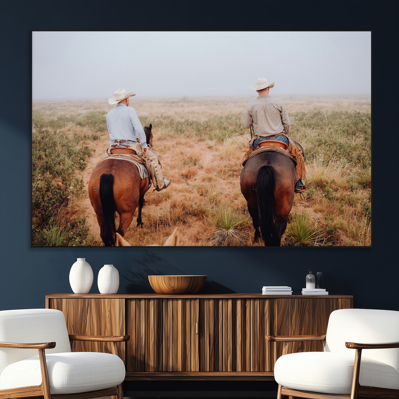 54943176-SEG-FC-51X34_Oversize_Oversize-Cowboy Wall Art Wall Art Canvas Print, Framed Western Canvas Art Picture Print, Rustic Ranch Scene Perfect Rustic Western Decor