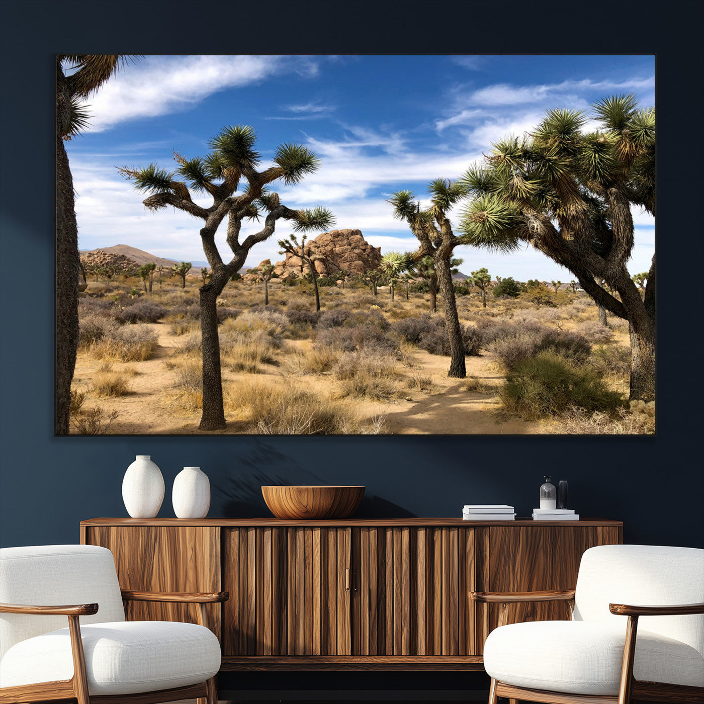 25722592-SEG-FC-51X34_Oversize_Oversize-Joshua Tree Desert Wall Art Canvas Print, Framed Southwestern Nature Art Picture Print, Rustic Earth Tones Perfect Southwestern