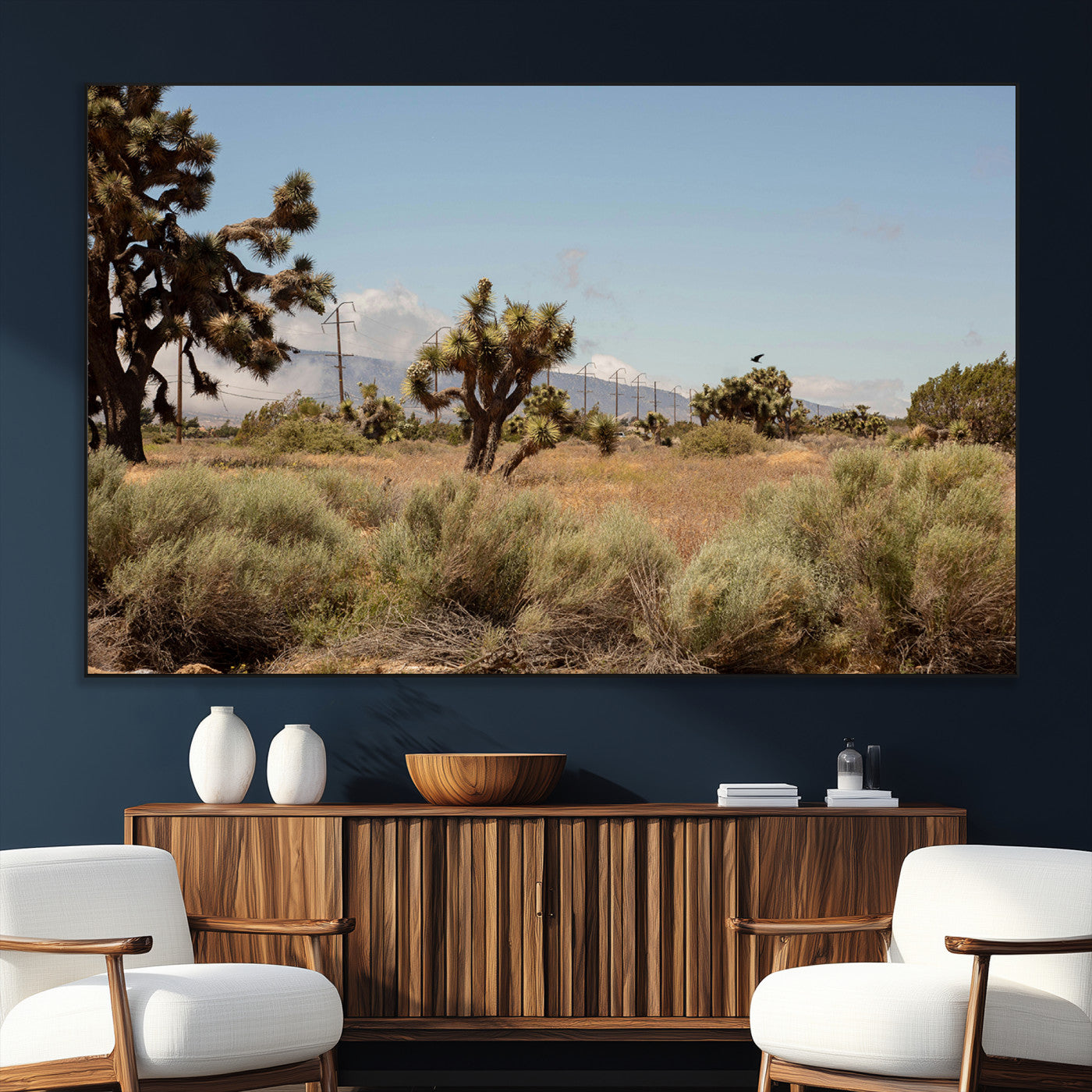 16114018-SEG-FC-51X34_Oversize_Oversize-Joshua Tree Wall Art Canvas Print, Framed Desert Landscape Art Picture Print, Mountain Horizon Perfect Southwestern Boho Decor