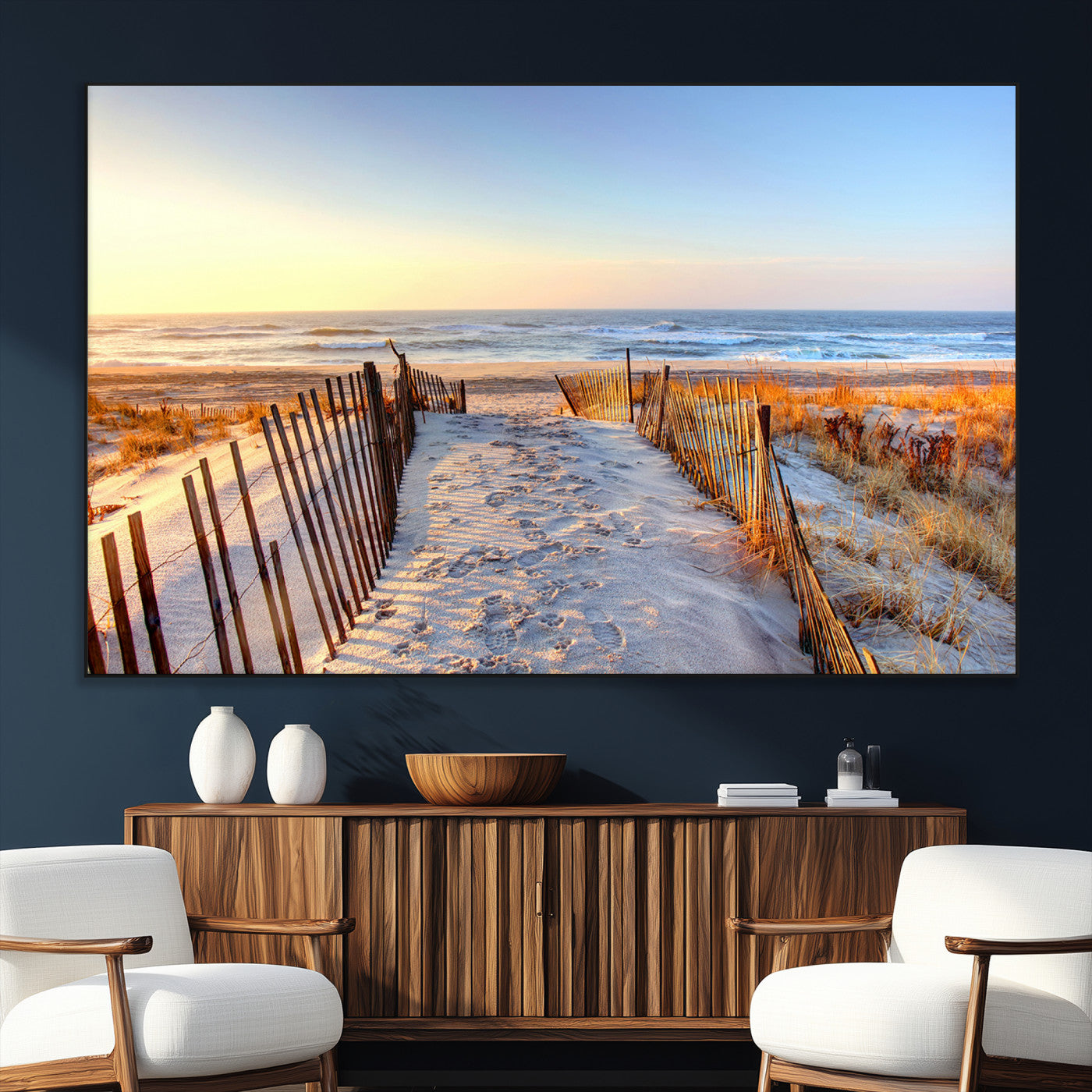 73351887-SEG-FC-51X34_Oversize_Oversize-Ocean Sunset Wall Art Wall Art Canvas Print, Framed Nautical Photography Art Picture Print, Summer Beach House Decor Perfect
