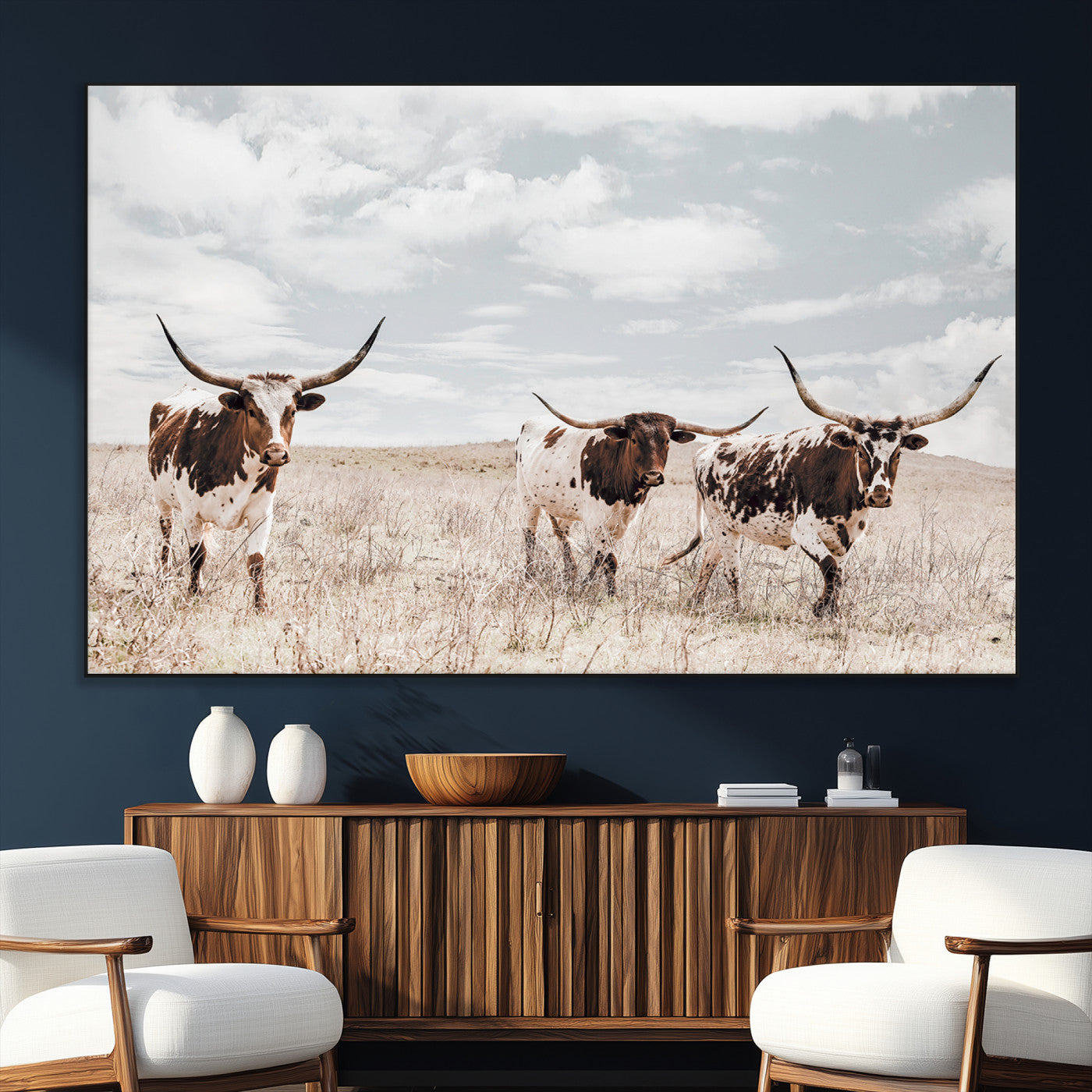 65621083-SEG-FC-51X34_Oversize_Oversize-Texas Longhorn Wall Art – Rustic Western Cattle Canvas Print, Southwestern Ranch Photography Decor for Living Room, Office,