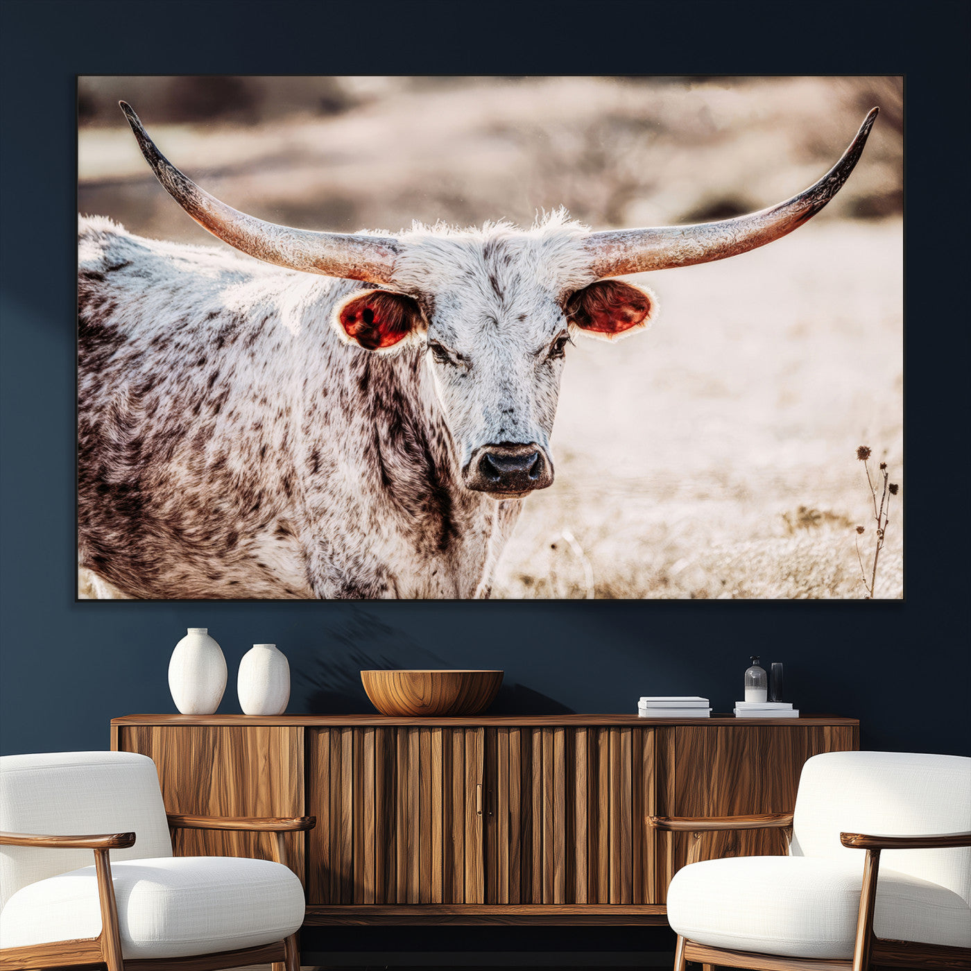 72388892-SEG-FC-51X34_Oversize_Oversize-Texas Longhorn Wall Art – Rustic Western Canvas Print, Cowboy Style Farmhouse Bull Artwork for Living Room, Ranch, Office or Man