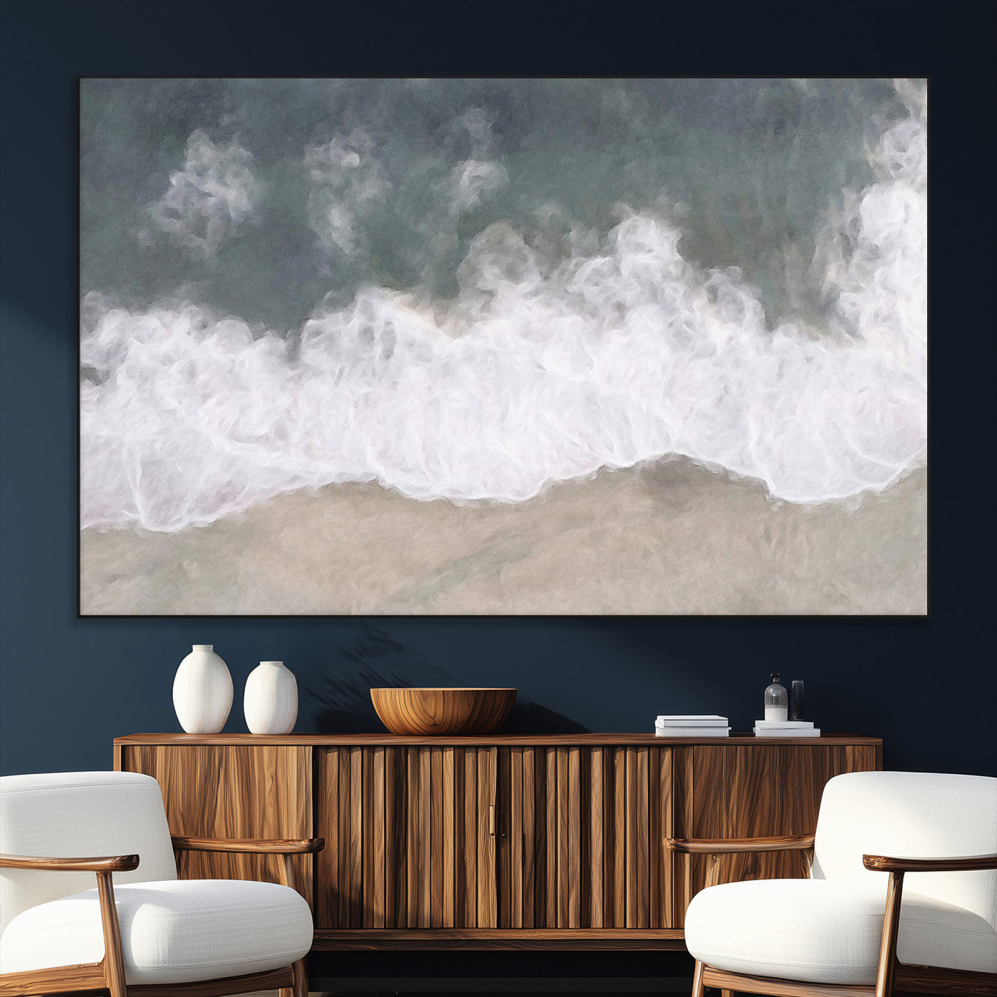 10072982-SEG-FC-51X34_Oversize_Oversize-Abstract Ocean Wave Wall Art – Coastal Beach Canvas Print, Minimalist Seascape Painting, Modern Ocean Inspired Artwork for Living
