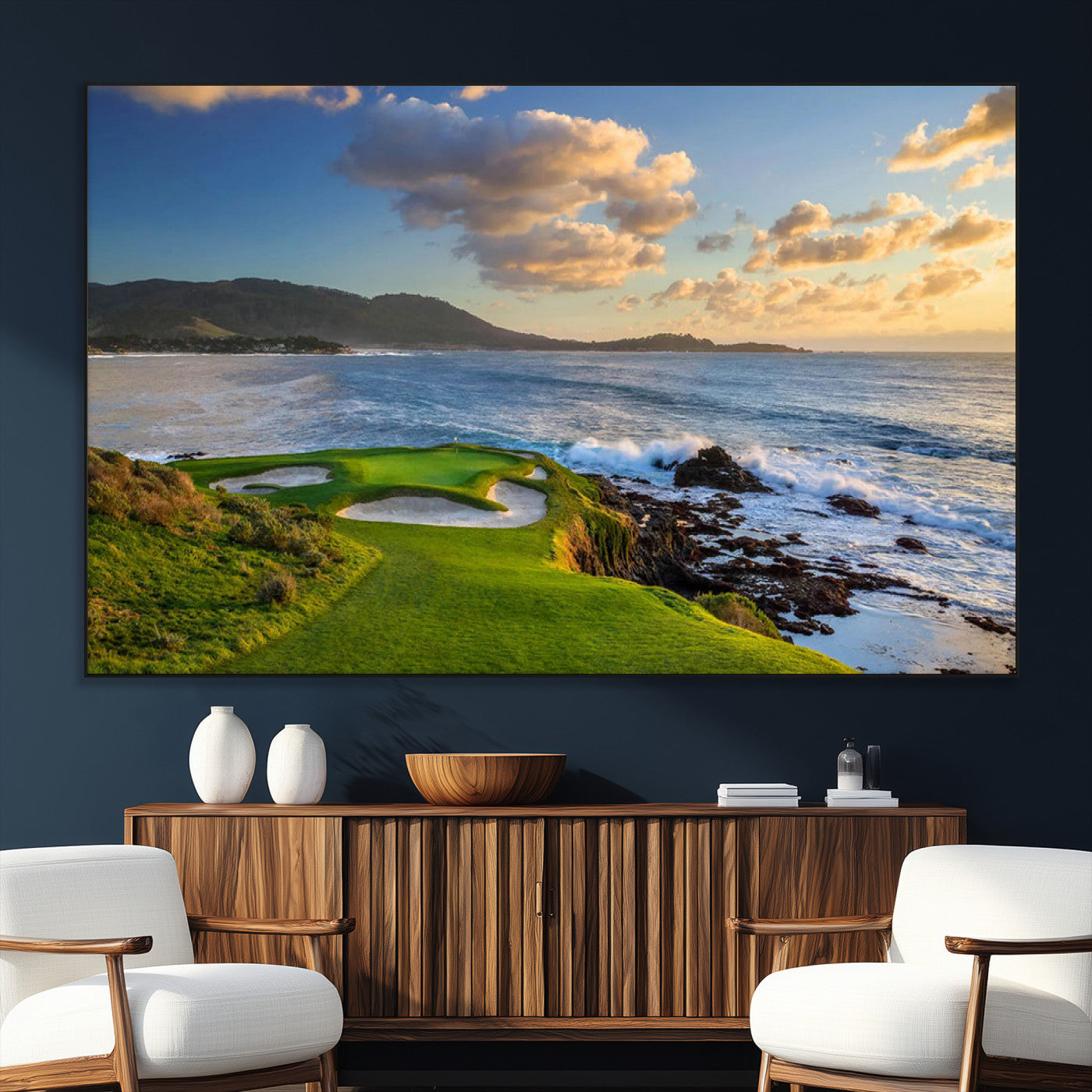 50107048-SEG-FC-51X34_Oversize_Oversize-Golf Course Wall Art – Coastal Ocean View Canvas Print, Scenic Fairway Landscape Decor for Office, Man Cave, Bedroom, or Living