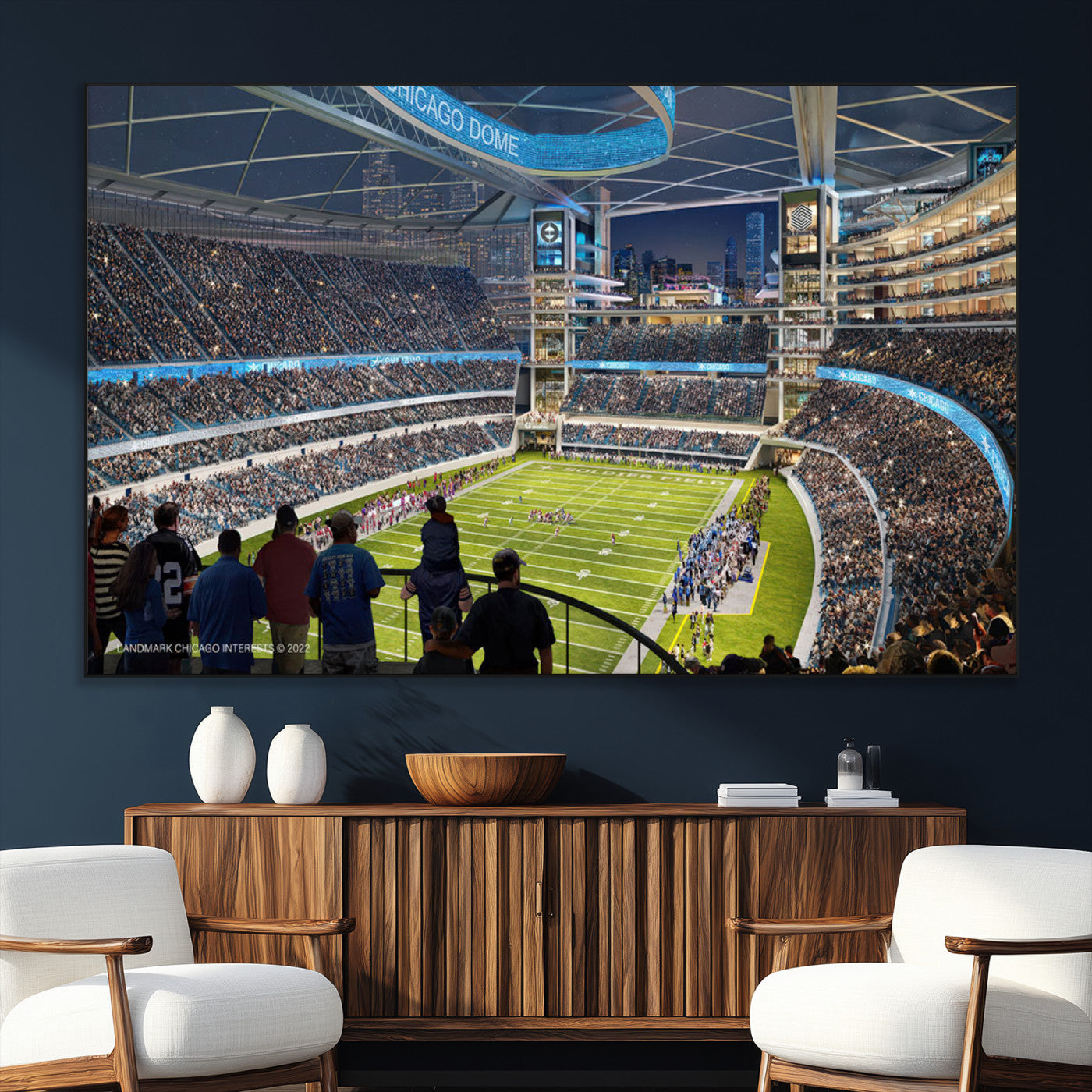 41816511-SEG-FC-51X34_Oversize_Oversize-Chicago Dome Stadium Wall Art – Futuristic Football Arena Canvas Print, Modern Sports Fan Decor for Man Cave, Office, Bar, or