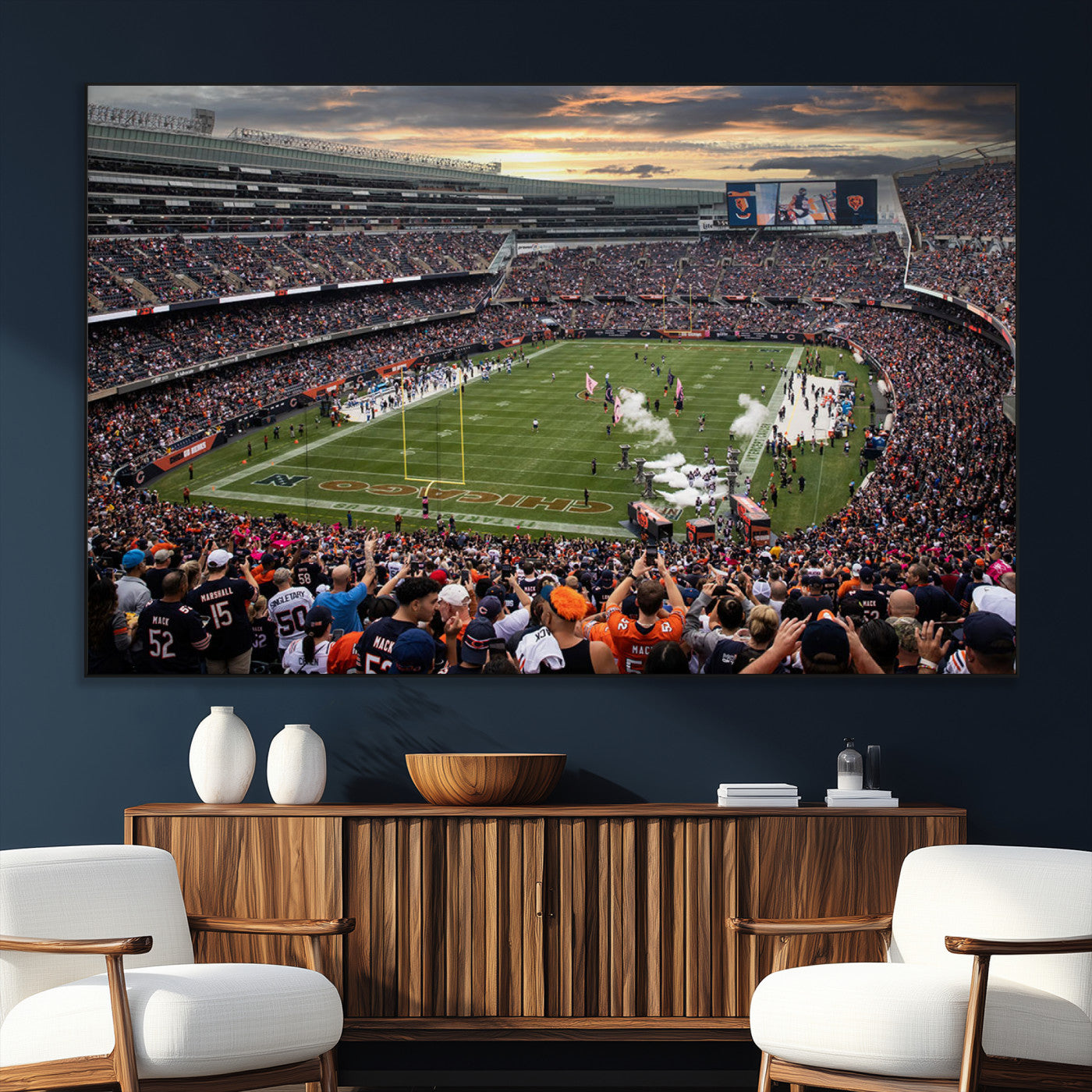 87578930-SEG-FC-51X34_Oversize_Oversize-Soldier Field Wall Art – Chicago Bears Football Stadium Sunset Canvas Print, Game Day Sports Decor for Man Cave, Bar, Office, or