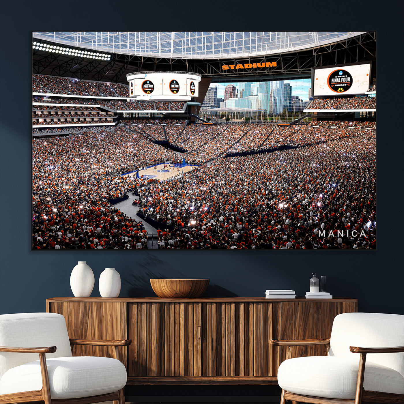 38616413-SEG-FC-51X34_Oversize_Oversize-Chicago Dome Stadium Wall Art – Futuristic Basketball Final Four Arena Canvas Print, Modern Sports Fan Decor for Man Cave or