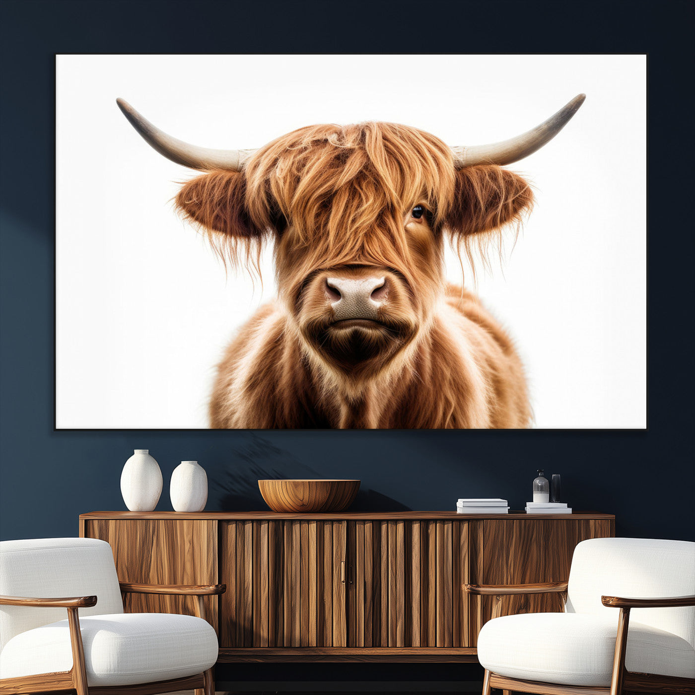 637908607-MGV-FC-93X47-3P_Black-Highland Cow Wall Art Print – Rustic Farmhouse Animal Portrait, Scottish Highland Cattle Canvas, Modern Country Wall Decor for
