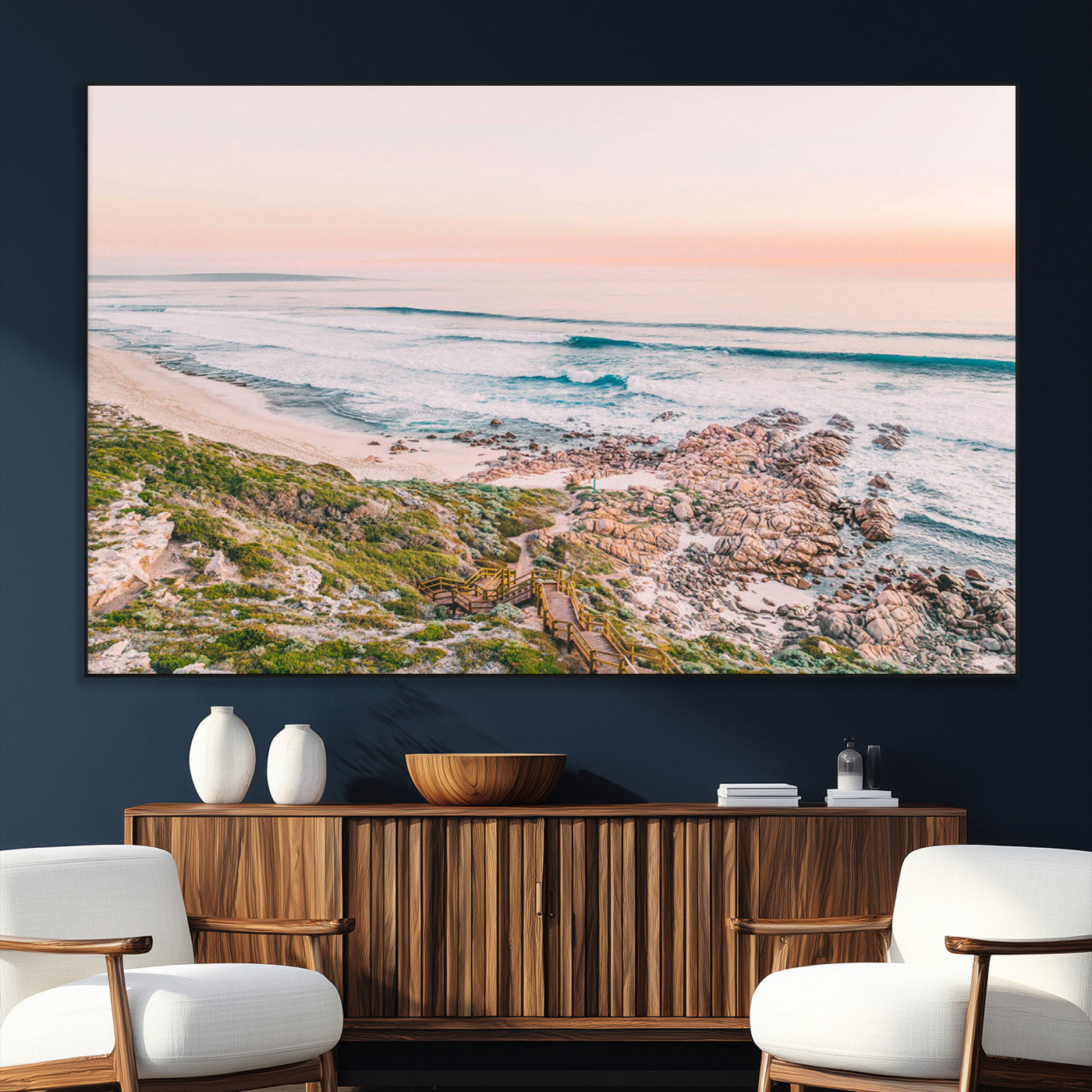 27332135-SEG-FC-51X34_Oversize_Oversize-Coastal Sunset Wall Art – Ocean Waves and Rocky Shore Canvas Print, Scenic Seaside Photography Decor for Bedroom, Living Room,