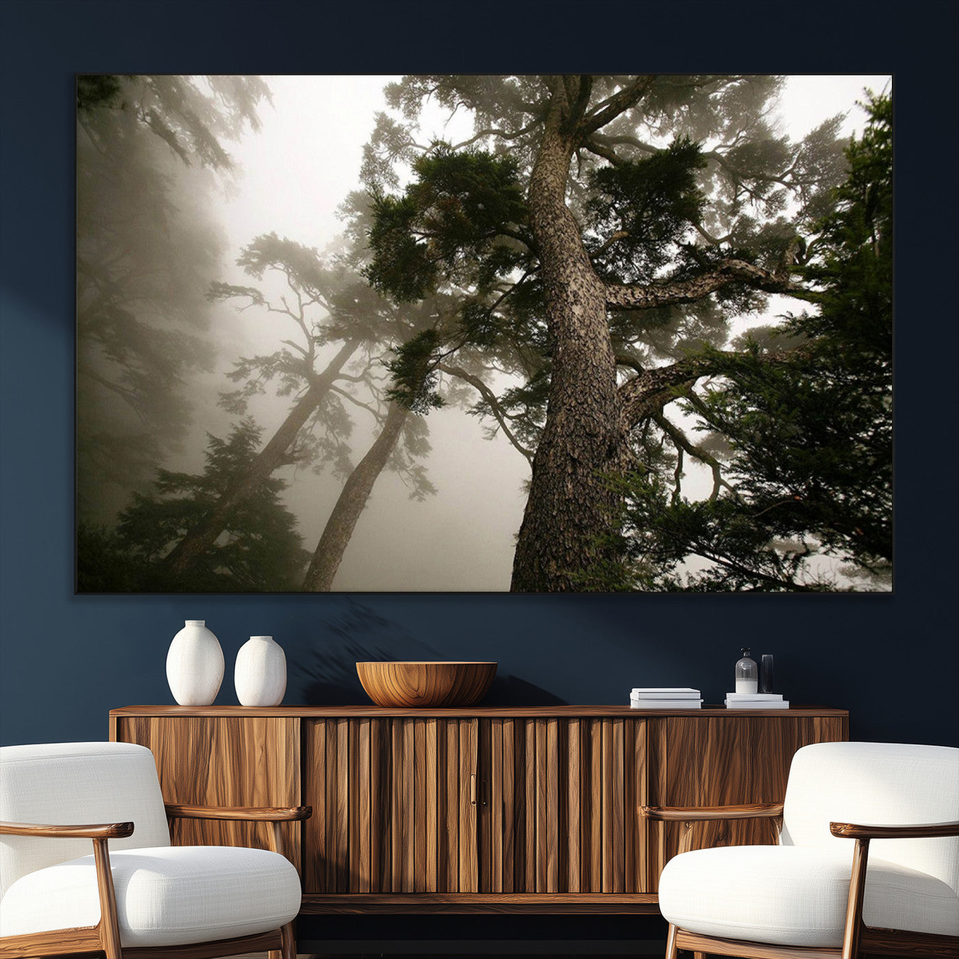 87969493-SEG-FC-51X34_Oversize_Oversize-Forest Wall Art – Misty Tall Trees Canvas Print, Dramatic Woodland Photography Decor for Bedroom, Living Room, Office, Cabin,
