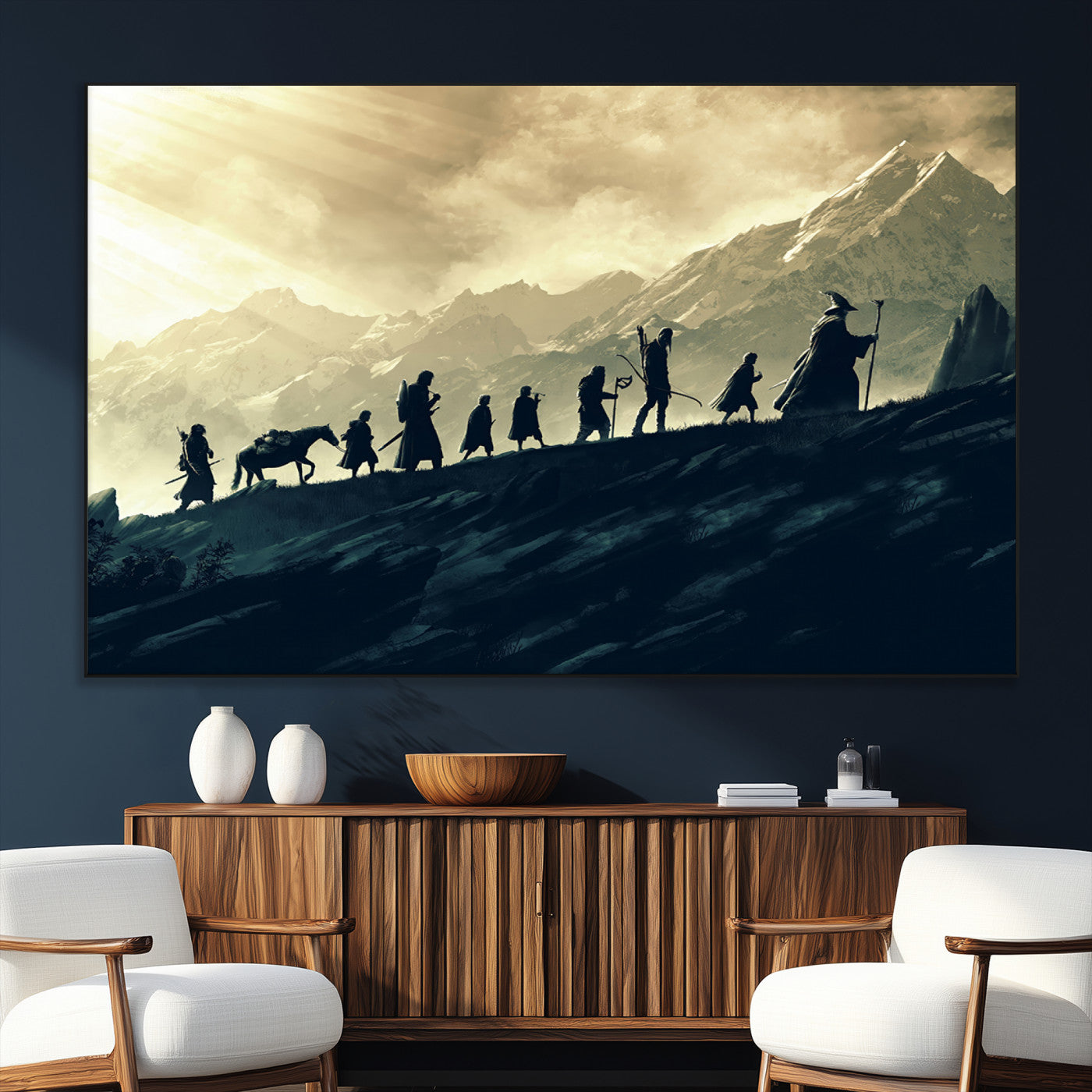 76547-SEG-FC-51X34_Oversize_Oversize-Fellowship Journey Wall Art Canvas Print, Framed LOTR Art Picture Print, Middle Earth Perfect Tolkien Fantasy Decor Artwork