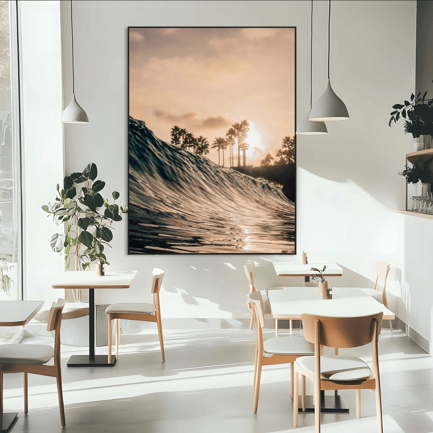 50270635-SEG-FC-51X34_Oversize-Golden Hour Ocean Wall Art Canvas Print, Framed Beach Sunset Art Picture Print, Palm Trees Perfect Tropical Coastal Decor Artwork