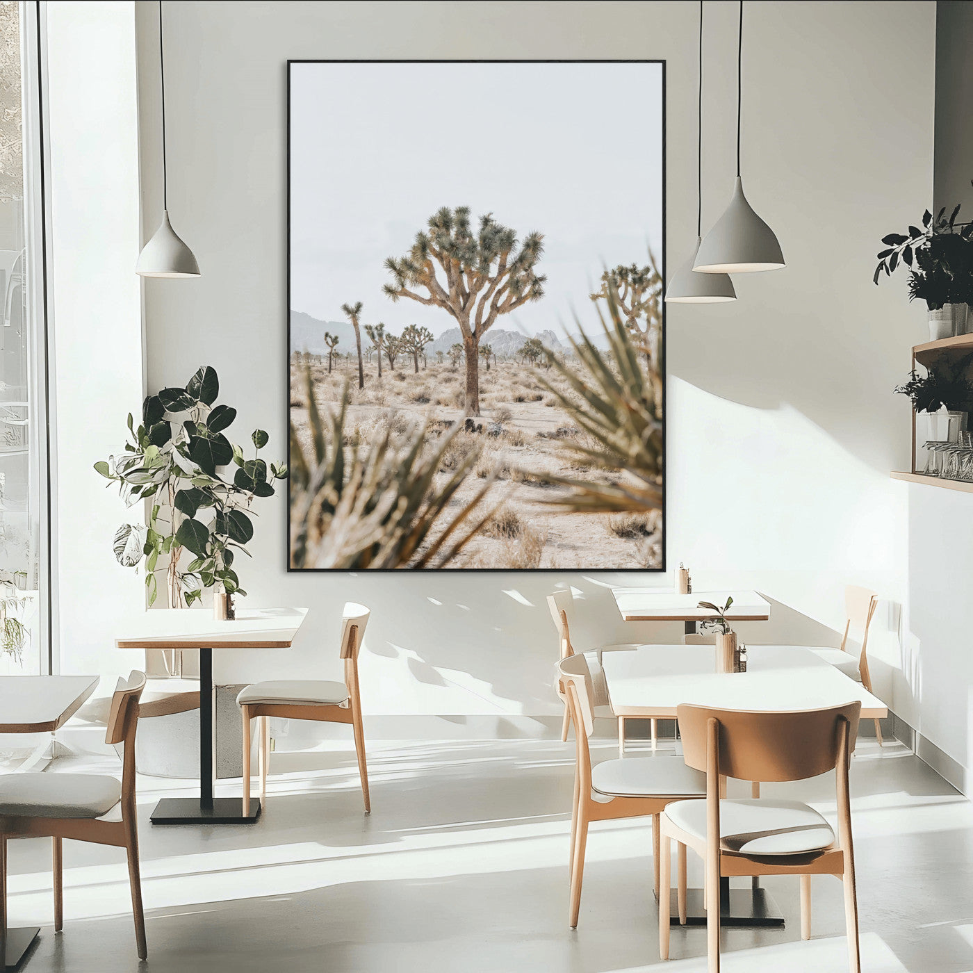 24058625-SEG-FC-51X34_Oversize-Joshua Tree Wall Art Canvas Print, Framed Earthy Desert Art Picture Print, Neutral Desert Perfect Southwestern Minimalist Decor