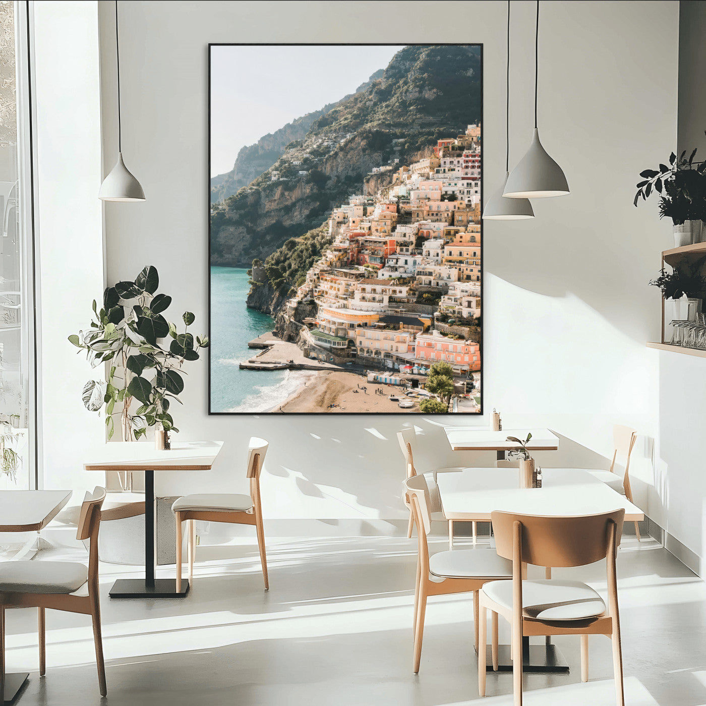 28897019-MGV-CV-24X36-Positano Coastline Wall Art Canvas Print, Framed Amalfi Architecture Art Picture Print, Italian Riviera Perfect Mediterranean