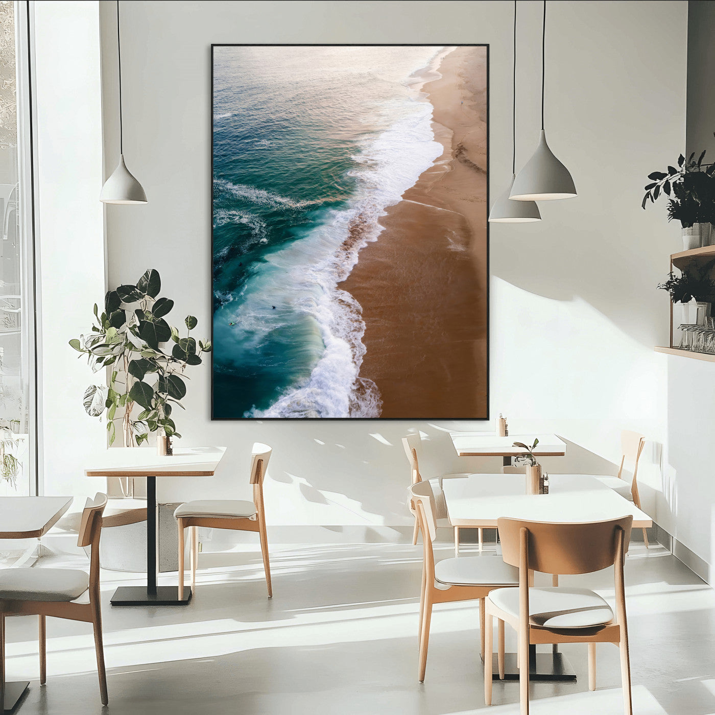 46042804-MGV-CV-24X36-Aerial Beach Wall Art Canvas Print, Framed Coastal Waves Art Picture Print, Turquoise Ocean Perfect Modern Coastal Decor Artwork