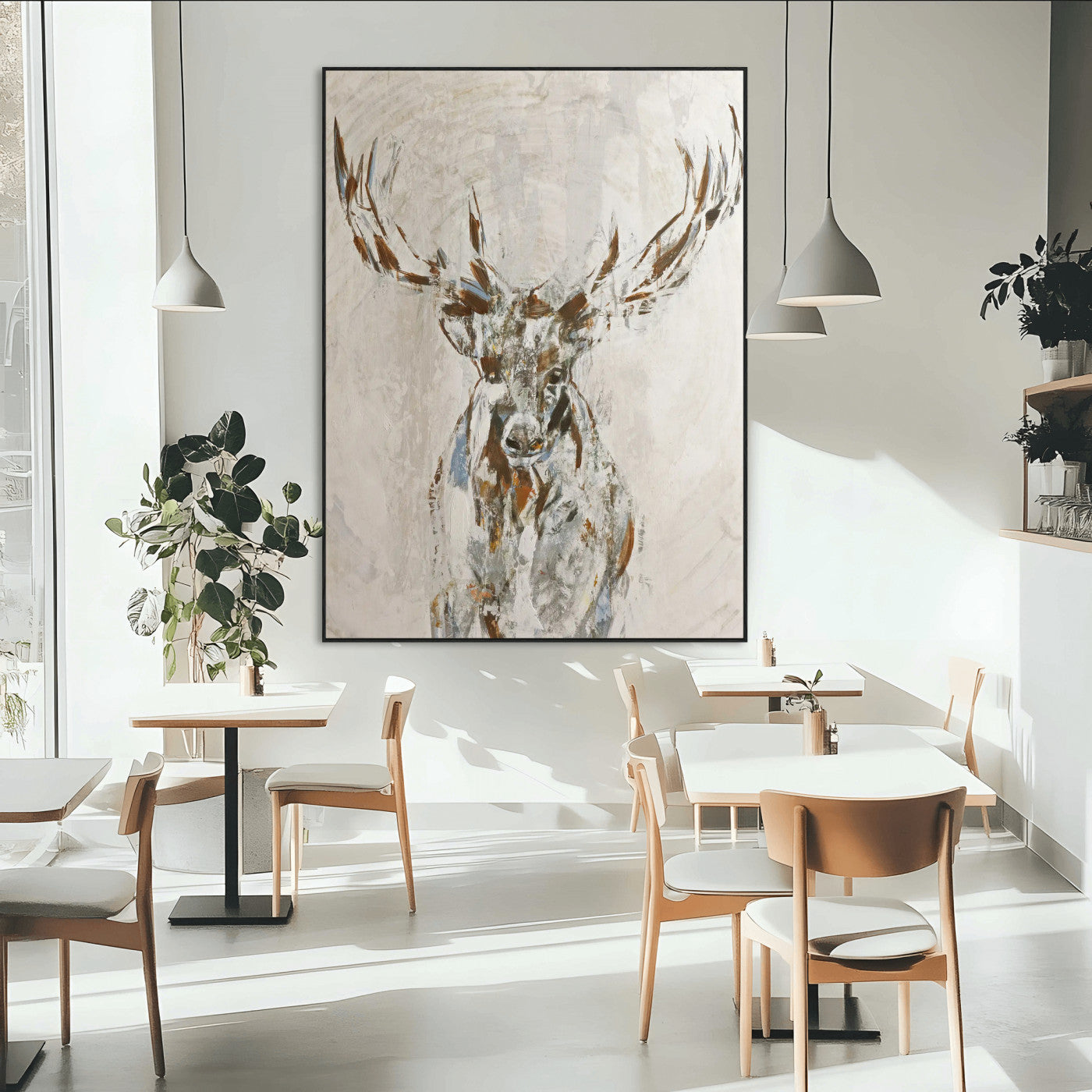 79642067-MGV-CV-24X36-Abstract Deer Wall Art Canvas Print, Framed Lodge Style Decor Art Picture Print, Rustic Animal Wall Perfect Lodge Cabin Style