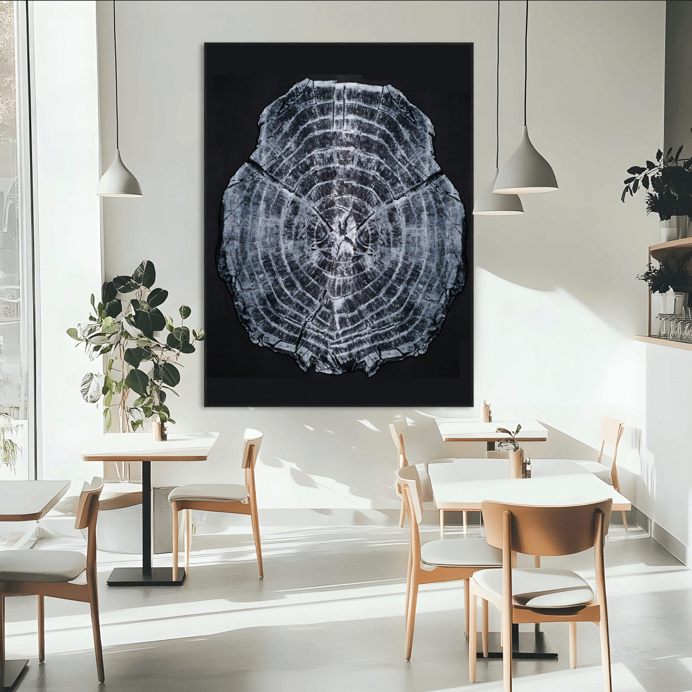 67859667-MGV-CV-24X36-Tree Ring Wall Art Wall Art Canvas Print, Framed Wood Slice Canvas Art Picture Print, Monochrome Nature Decor Perfect Modern