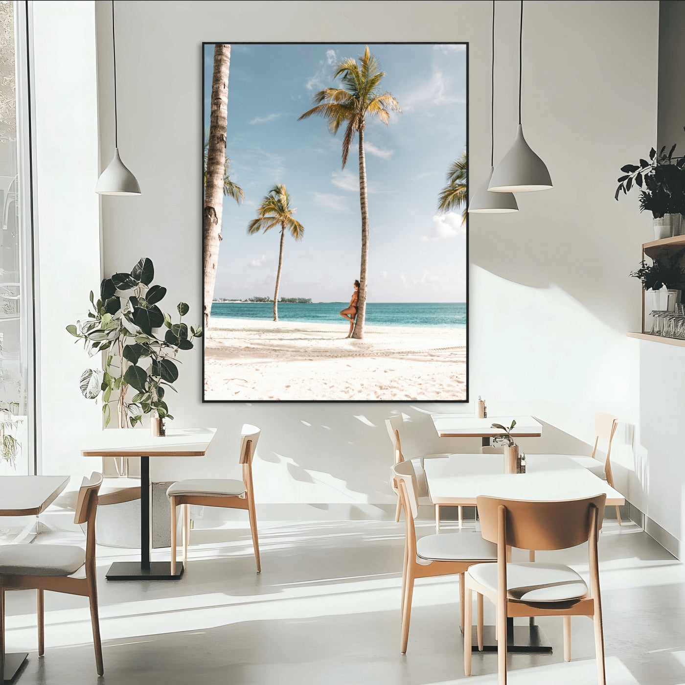 27750035-MGV-CV-24X36-Tropical Beach Scene Wall Art Canvas Print, Framed Palm Tree Photography Art Picture Print, Island Paradise Decor Perfect Coastal