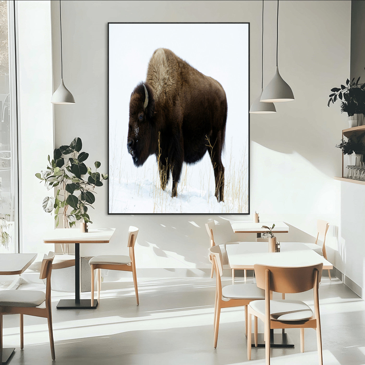 76778120-MGV-CV-24X36-Bison Photography Wall Art Canvas Print, Framed Western Wildlife Art Picture Print, Buffalo On Snow Perfect Western Rustic Decor