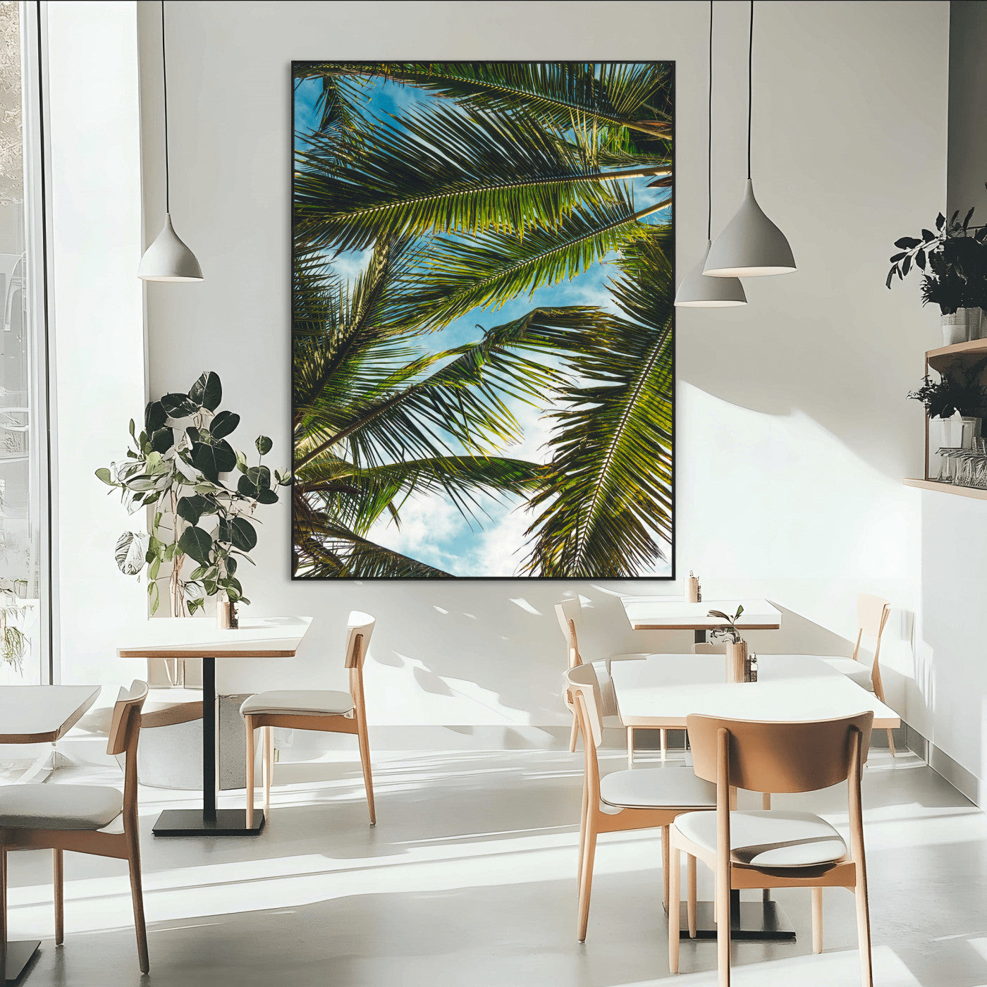 31086560-MGV-CV-24X36-Palm Leaves Wall Art Canvas Print, Framed Tropical Vibes Art Picture Print, Green Foliage Perfect Tropical Boho Decor Artwork