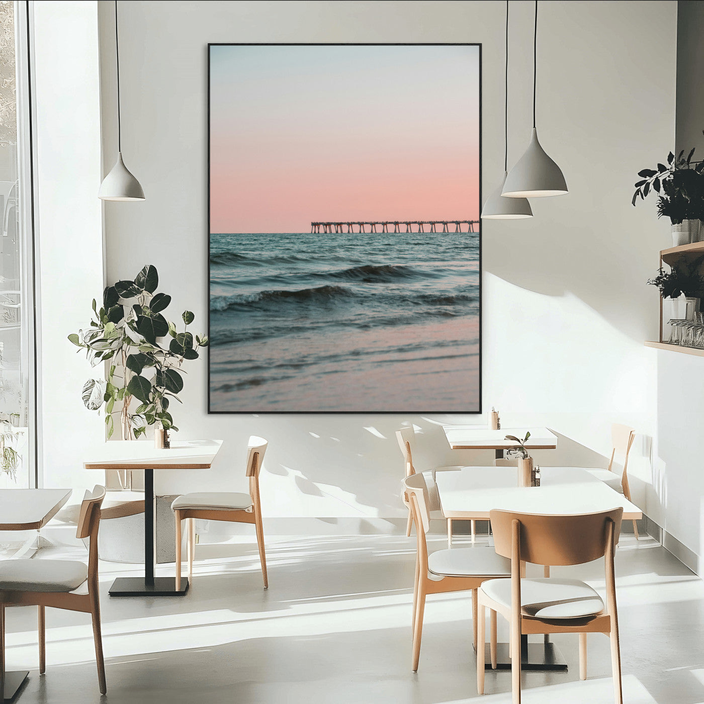 89450227-MGV-CV-24X36-Minimalist Seascape Wall Art Canvas Print, Framed Soft Pastel Sunset Art Picture Print, Tranquil Ocean Perfect Minimalist Coastal